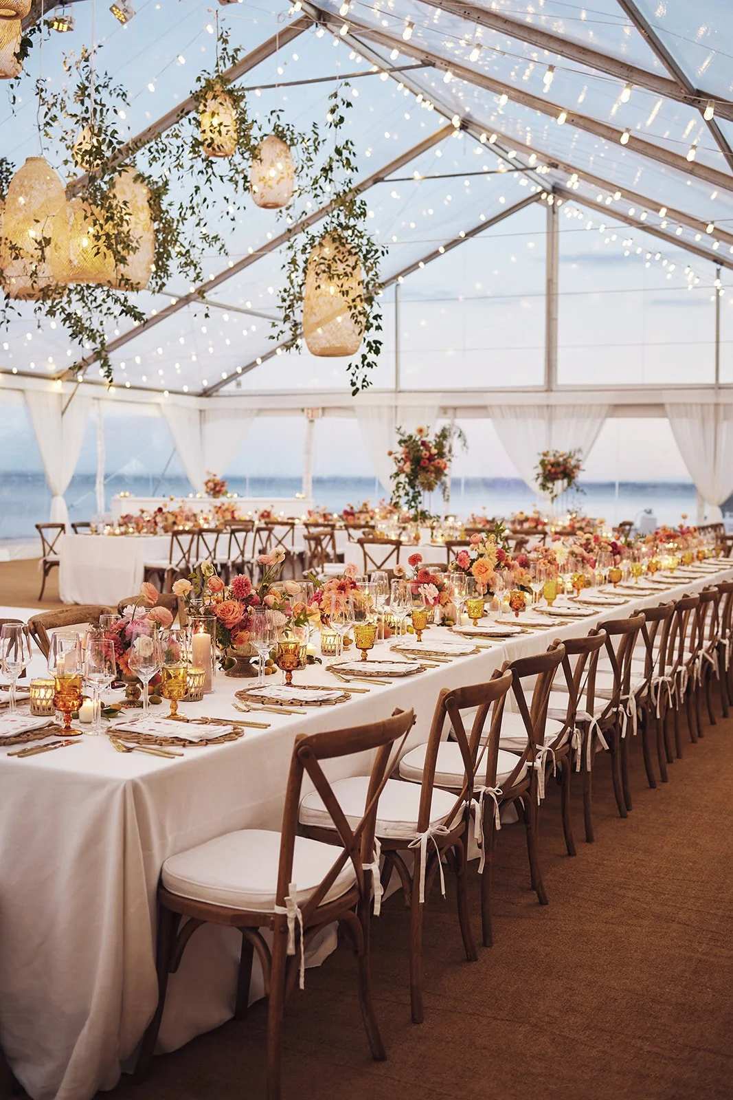 Luxury outdoor tented wedding reception in Rye, New York at Manursing Island Club planned by L. Scott Events