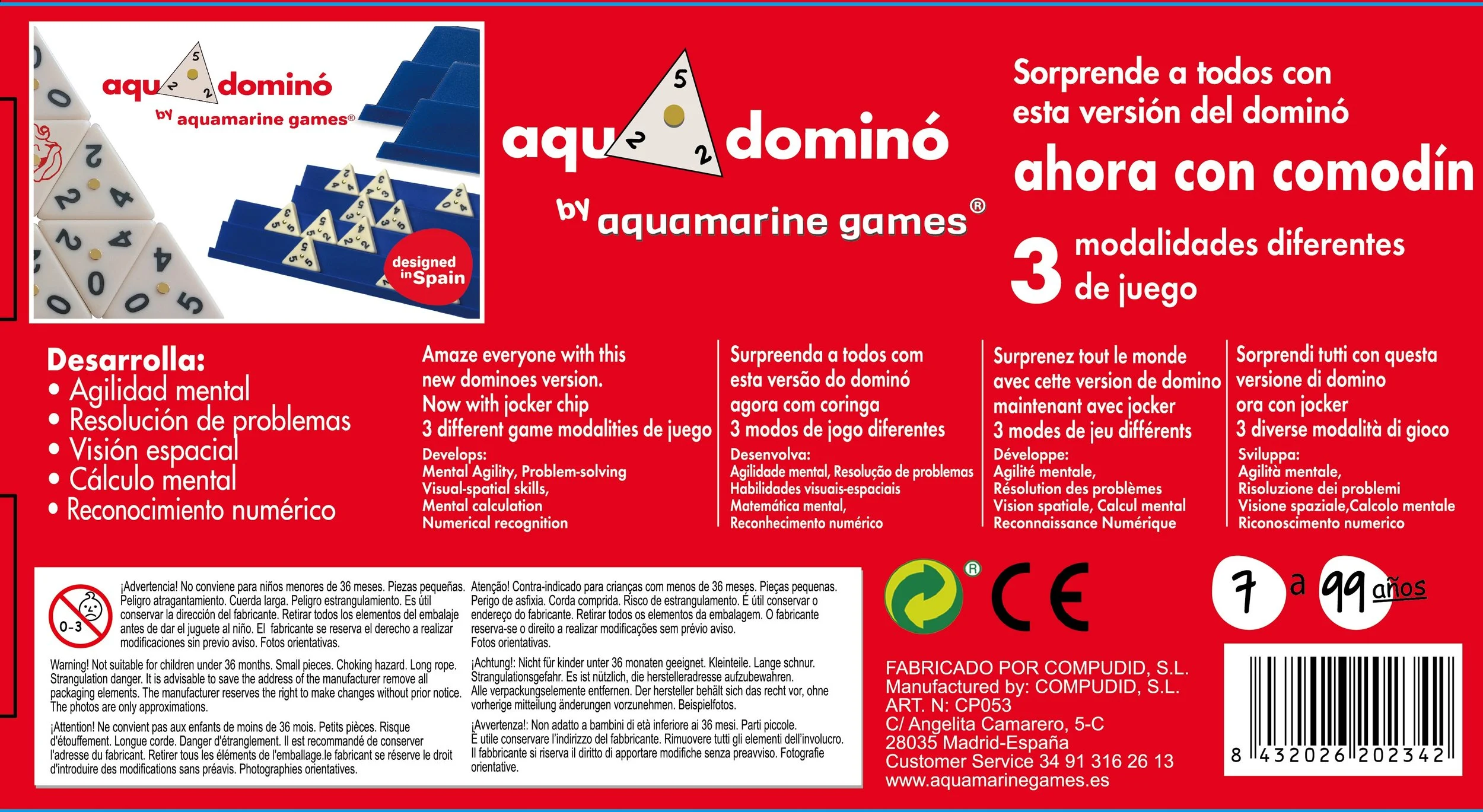 Aquamarine Games – Domino Triangulaire XNG-CP053 – Jeu De Société Original Et Ludique