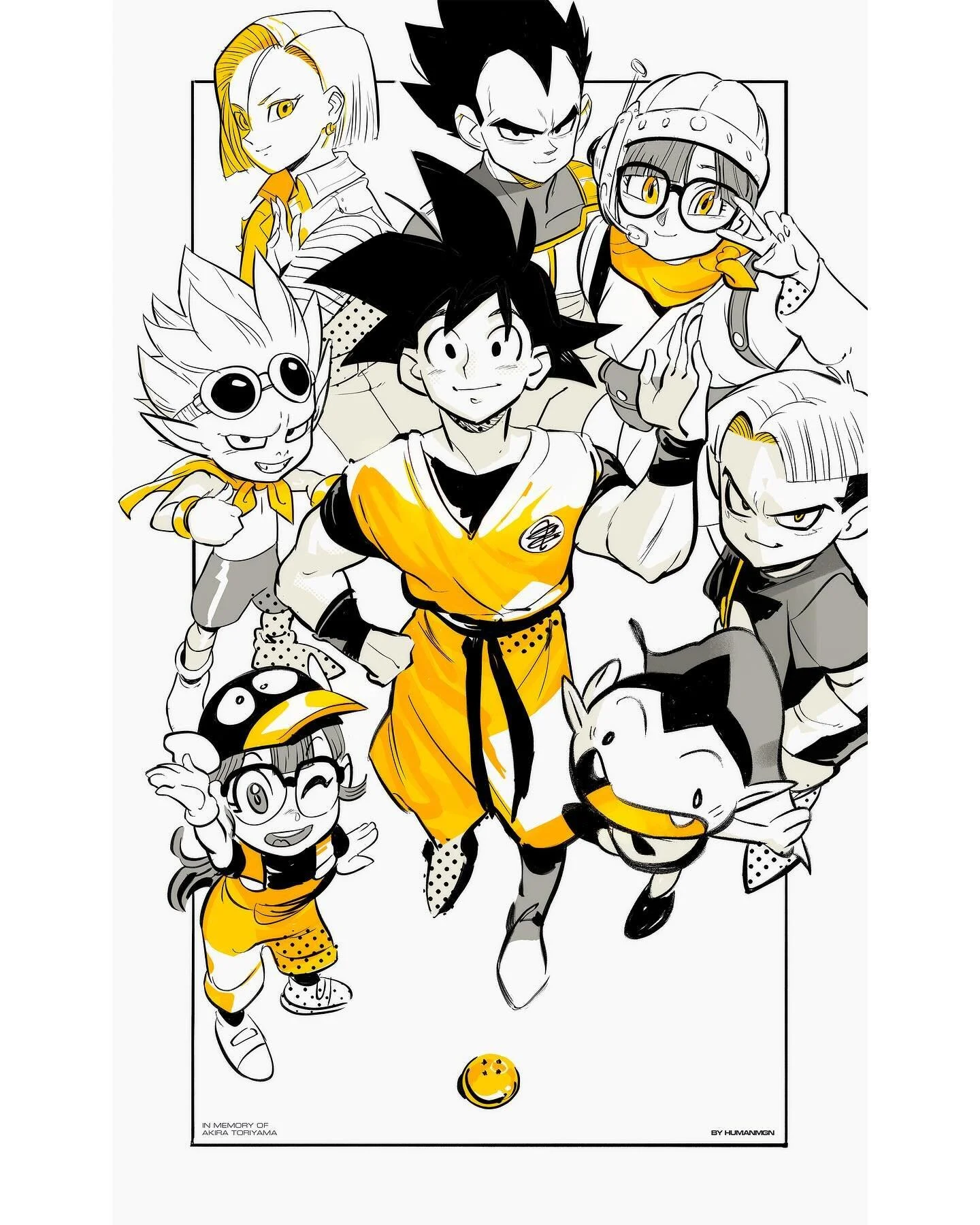 It&rsquo;s been amazing to see so much love for Toriyama all around, I wanted to join with a small tribute as well. 

So I asked on my stories which characters I should draw for this and got so many good responses. I couldn&rsquo;t draw all of them o