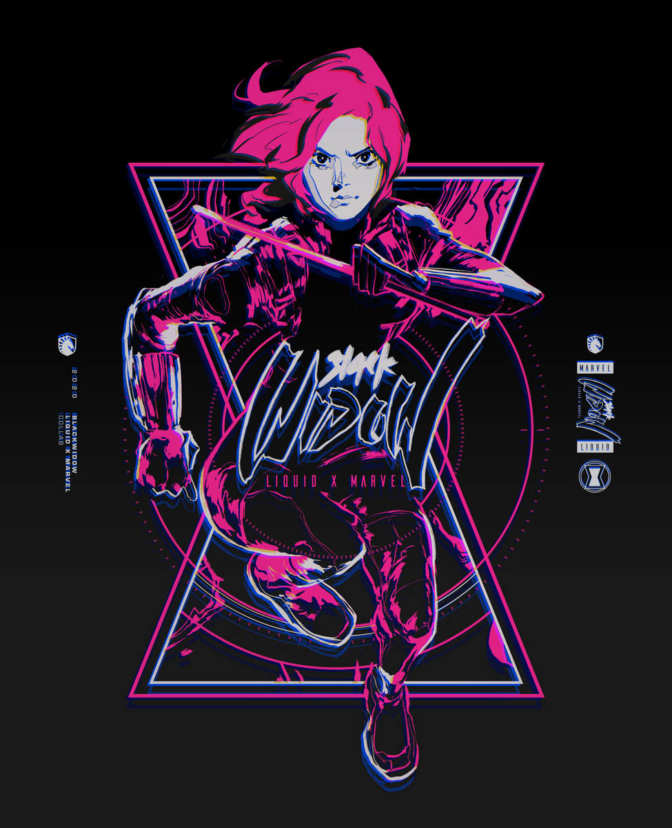Black Widow artwork for Team Liquid apparel drop