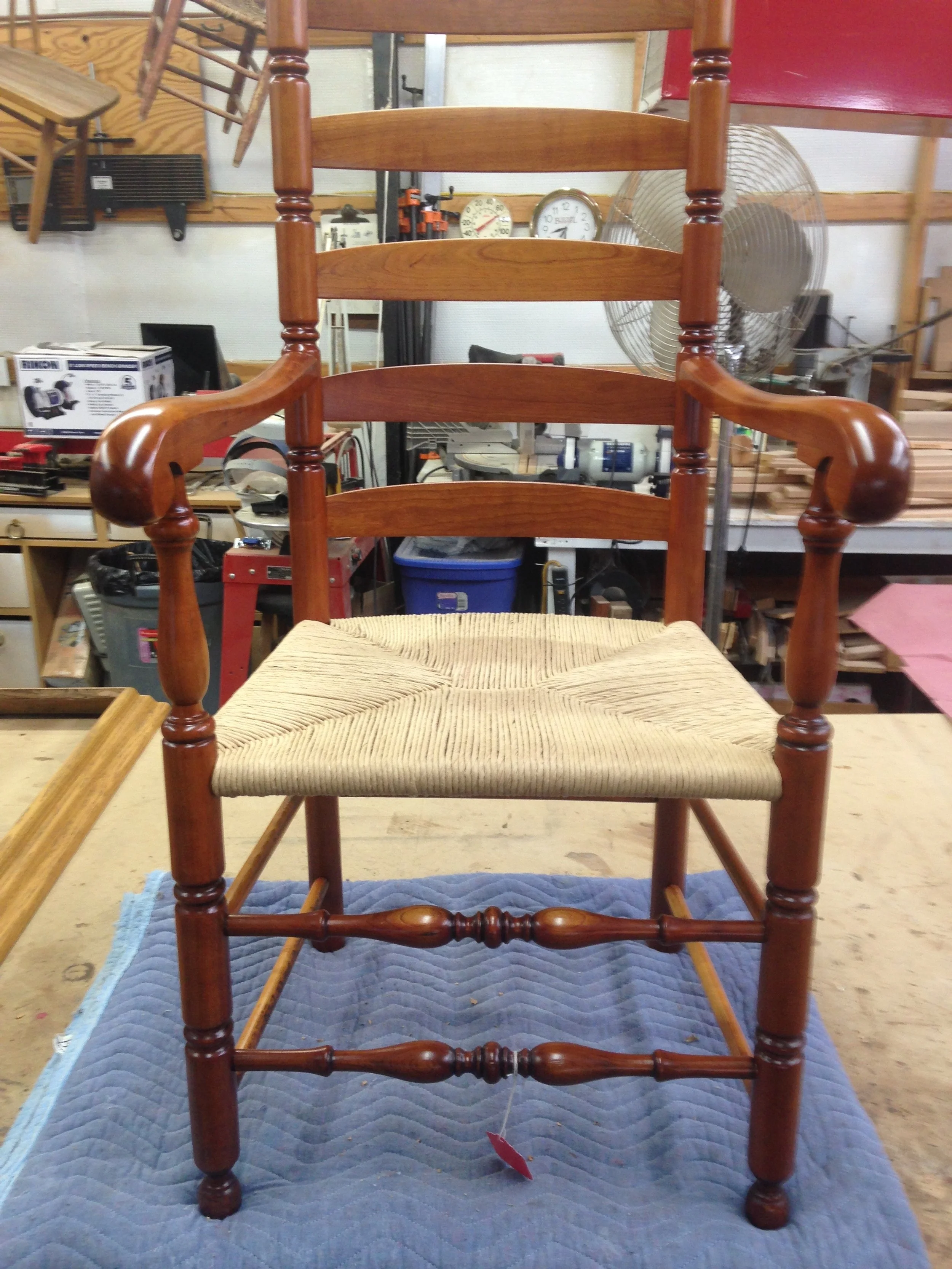 Refinished Antique Chair with New Rush Woven Seat