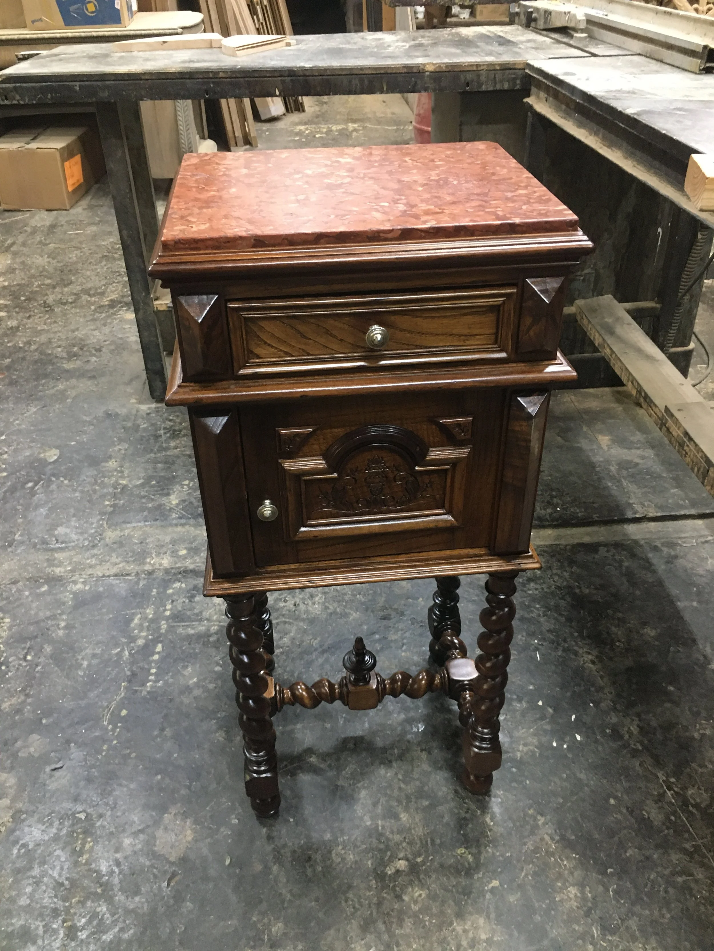 Refinished Antique Side Table Marble Top