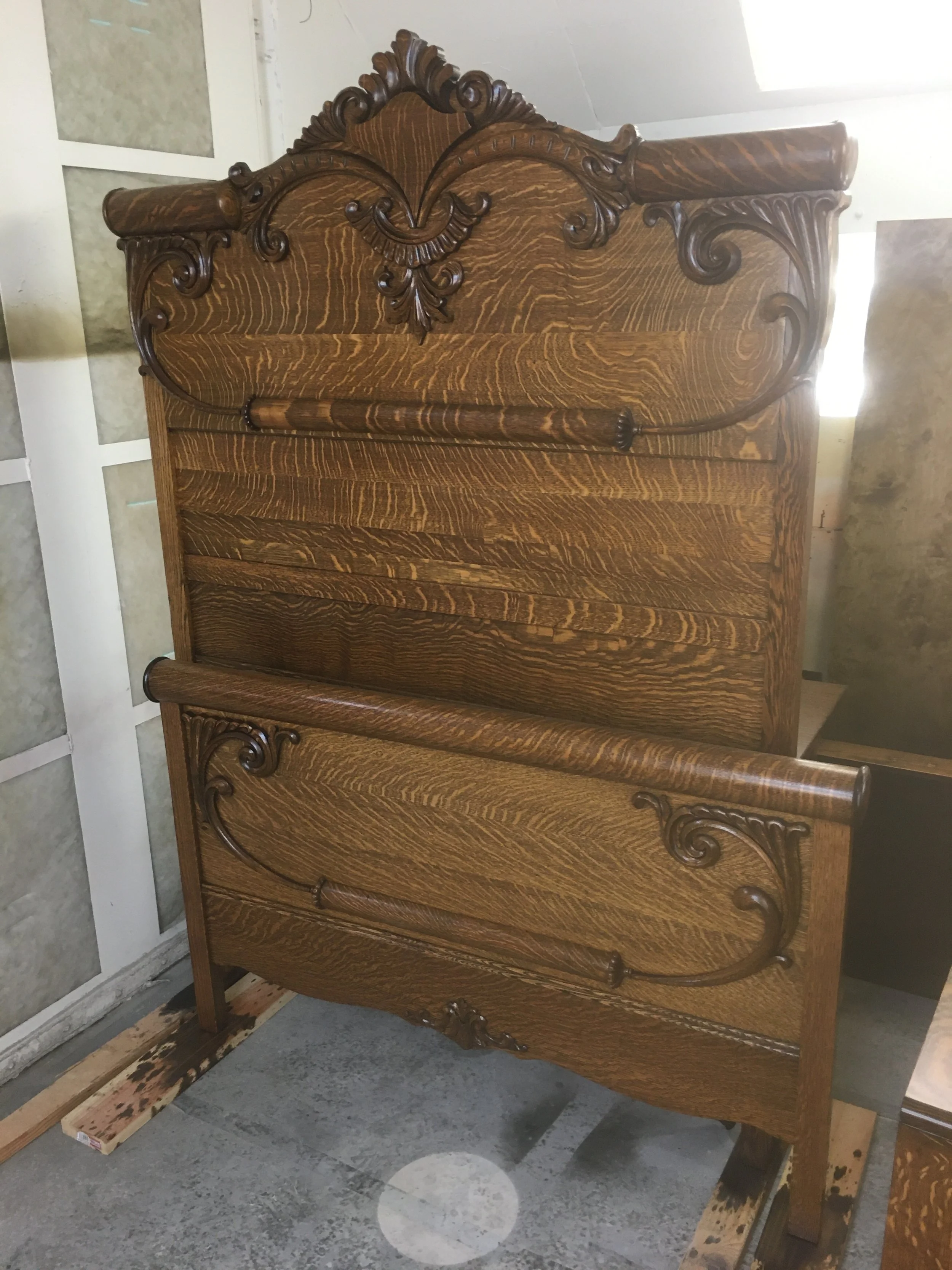 Refinished and Resized Antique Quarter-Sawn Oak Bed
