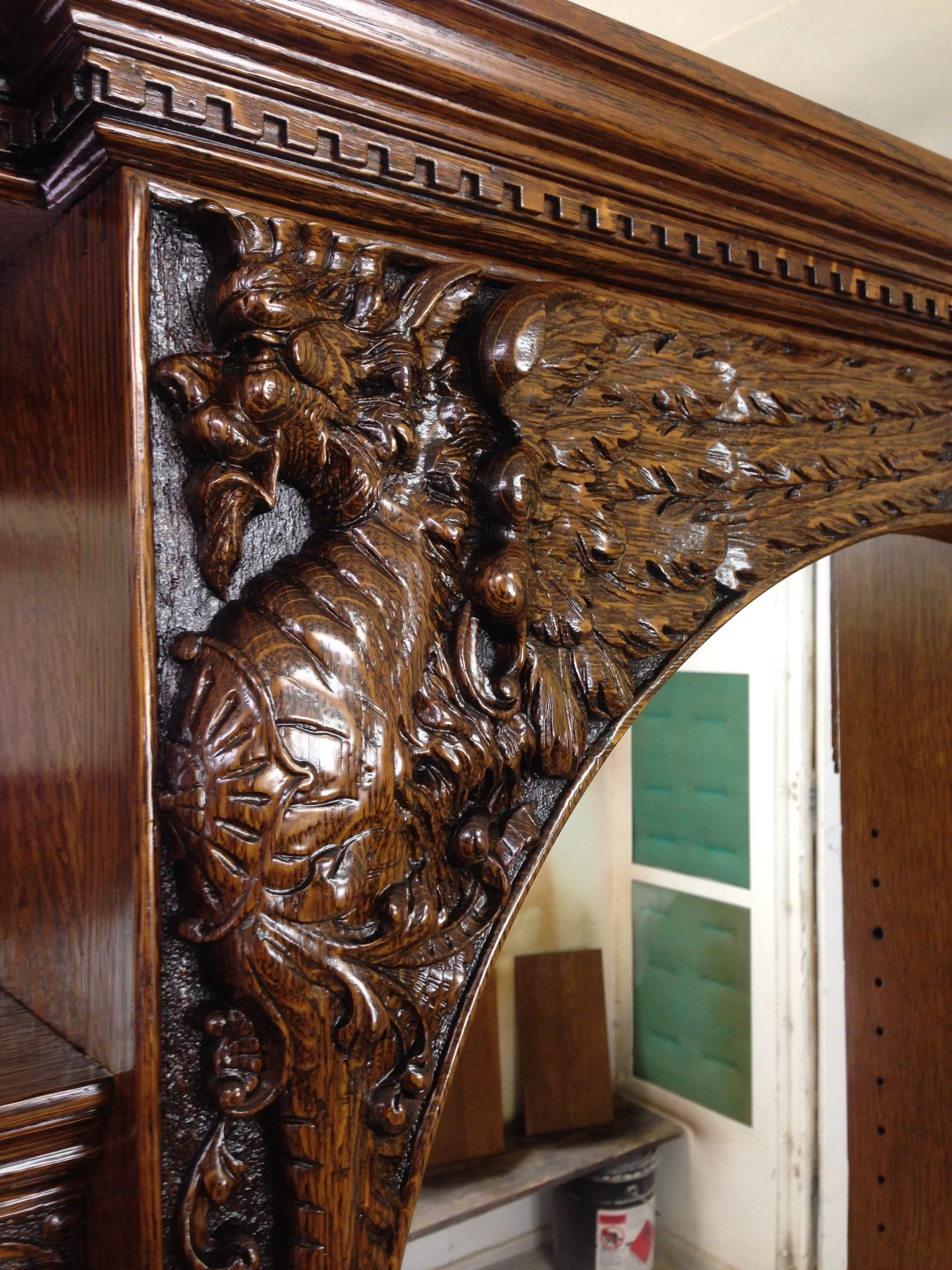 Refinished Antique Griffin Carving Mirror