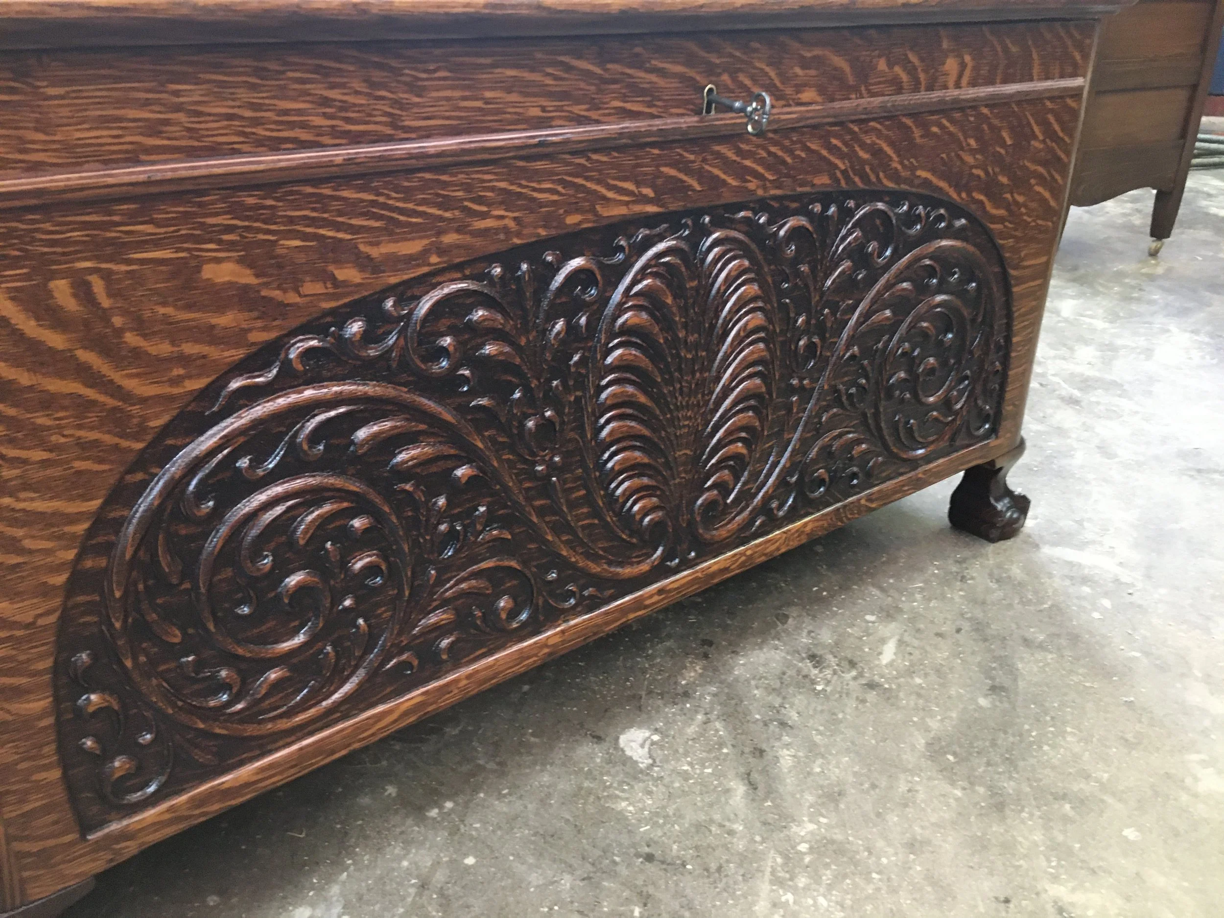 Refinished Antique Quarter-Sawn Oak Trunk