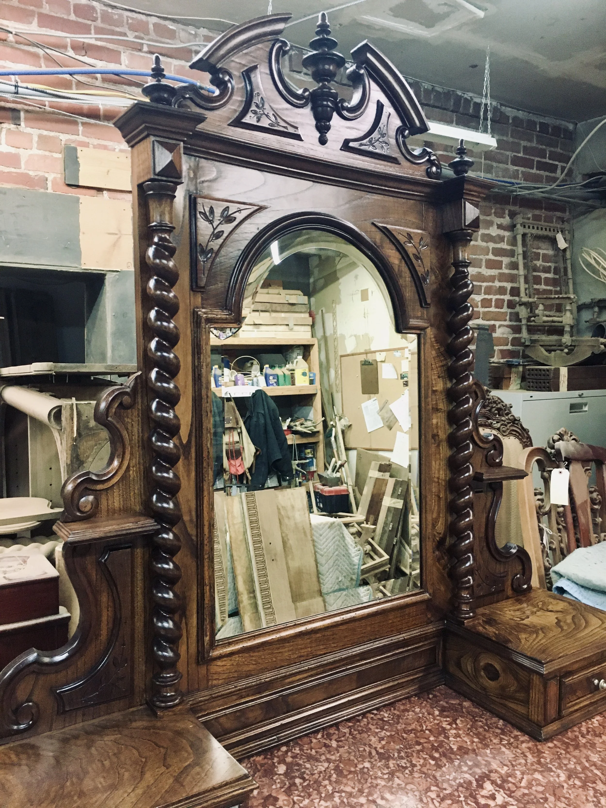 Barley Twist Marble Top Refinished Antique Dresser Bedroom Set