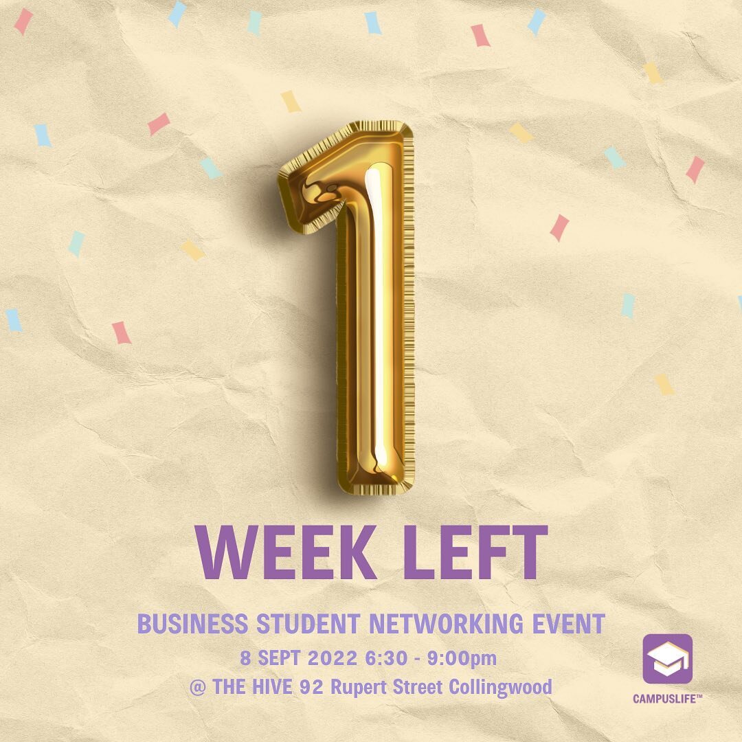 One week left until Business Student Networking Event 🥳🥳 It&rsquo;s not too late to buy your ticket, you wouldn&rsquo;t want to miss out! 🙀 Link in bio ⬆️ 

#campuslife #networking #connectworkplay #university #businessstudents #internships