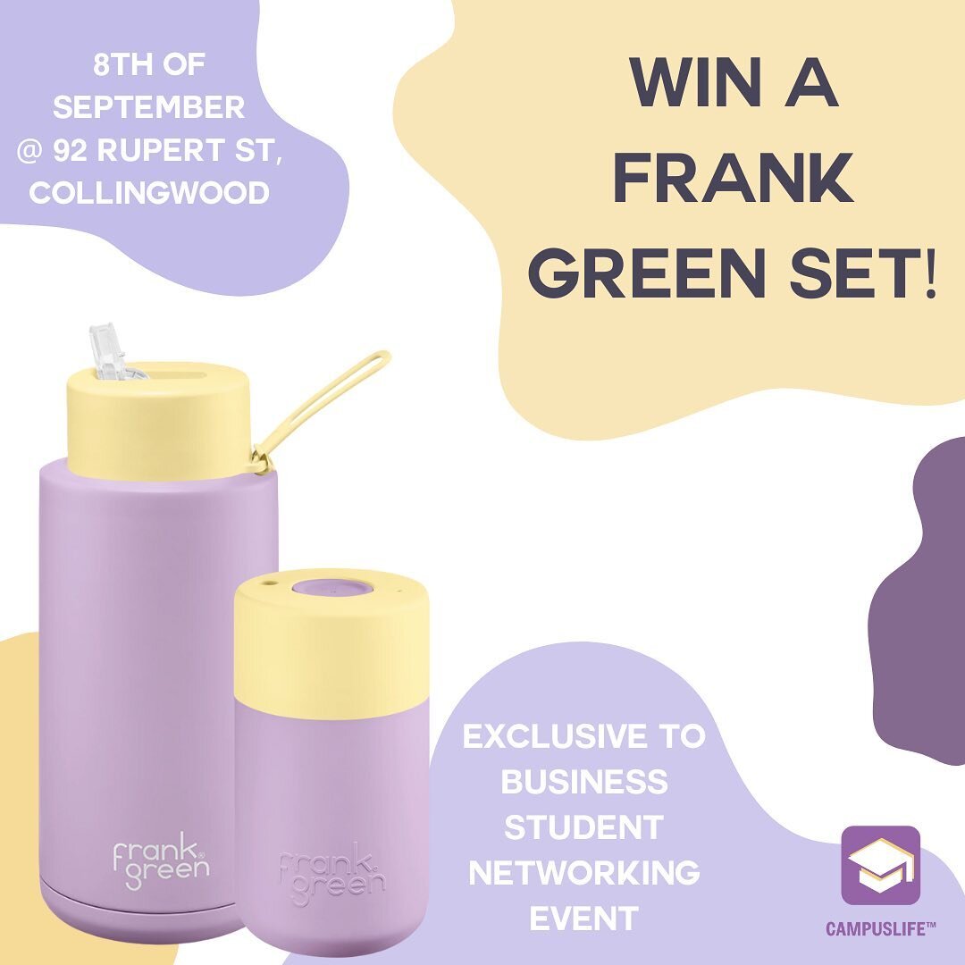 Frank Green giveaway is happening at the next CampusLife event! 🥳 💫 It&rsquo;s all happening this Thursday! Don&rsquo;t miss your opportunity to win a special prize from the Frank Green collection 🎉 

Tickets available now! Checkout our bio for th