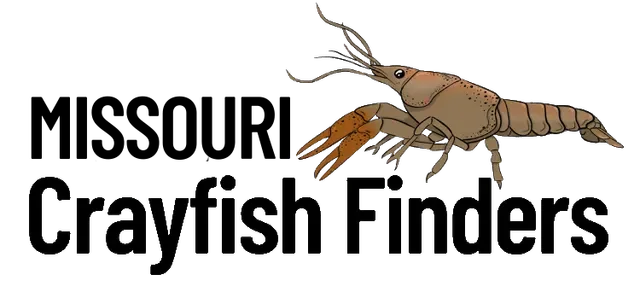 A crawfish with text that says 'Missouri Crayfish Finders'.