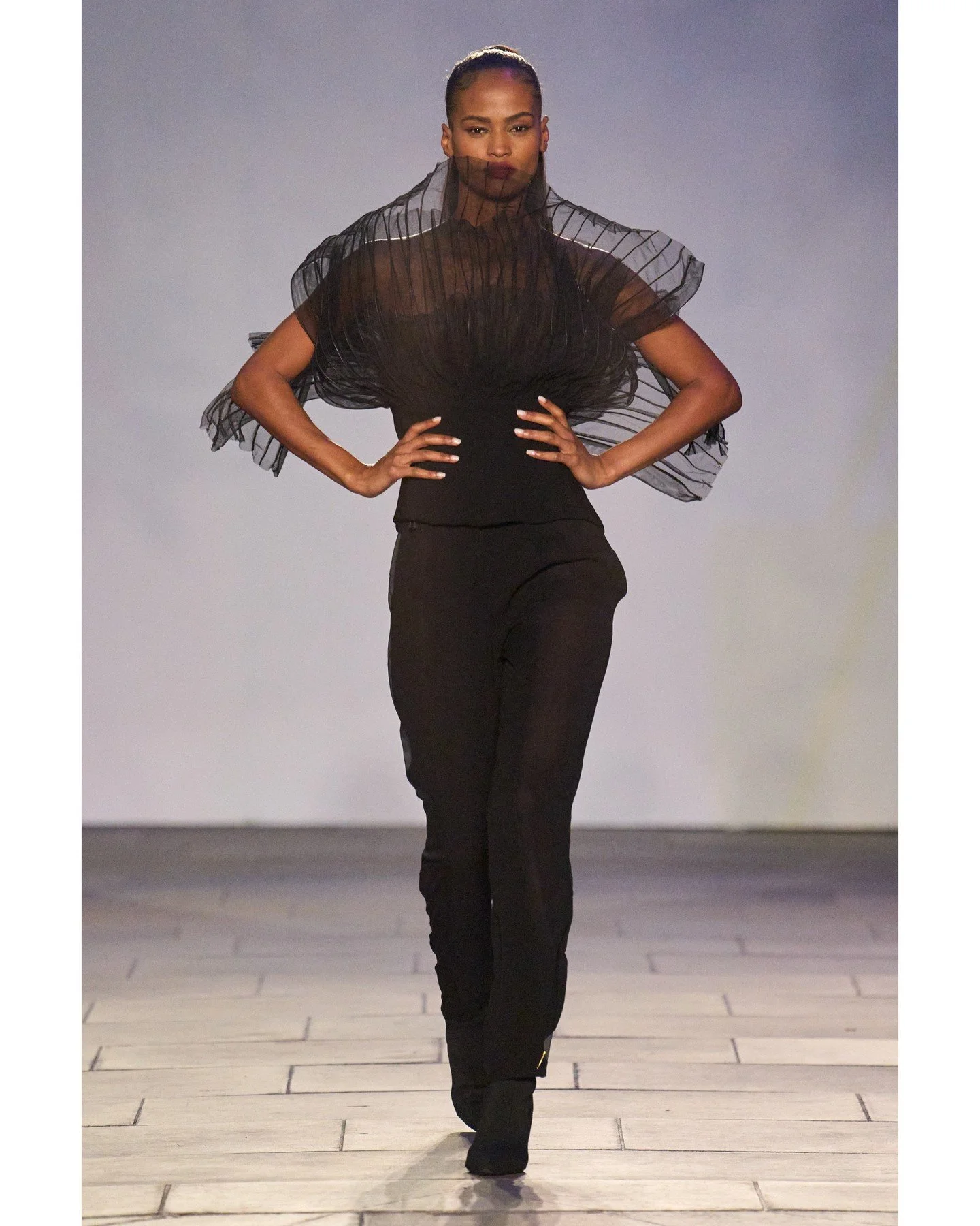 Roses and geometric motifs appeared across a black canvas, embellished with beads, sequins, and crystal fringes inspired by traditional carpets. Flowing fabrics such as chiffon and georgette elevated the embroidery, creating looks that felt both time