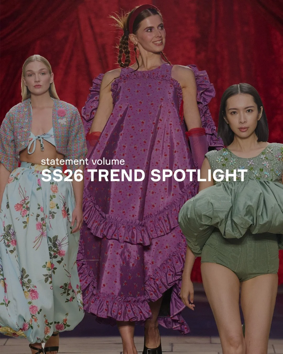 In our third SS26 trend spotlight, we turn to Statement Volume, exploring how layering and draping shape maximalist silhouettes with movement and weight.

🌀Designers are using a mix of structured fabrics alongside softer, fluid materials to build vo