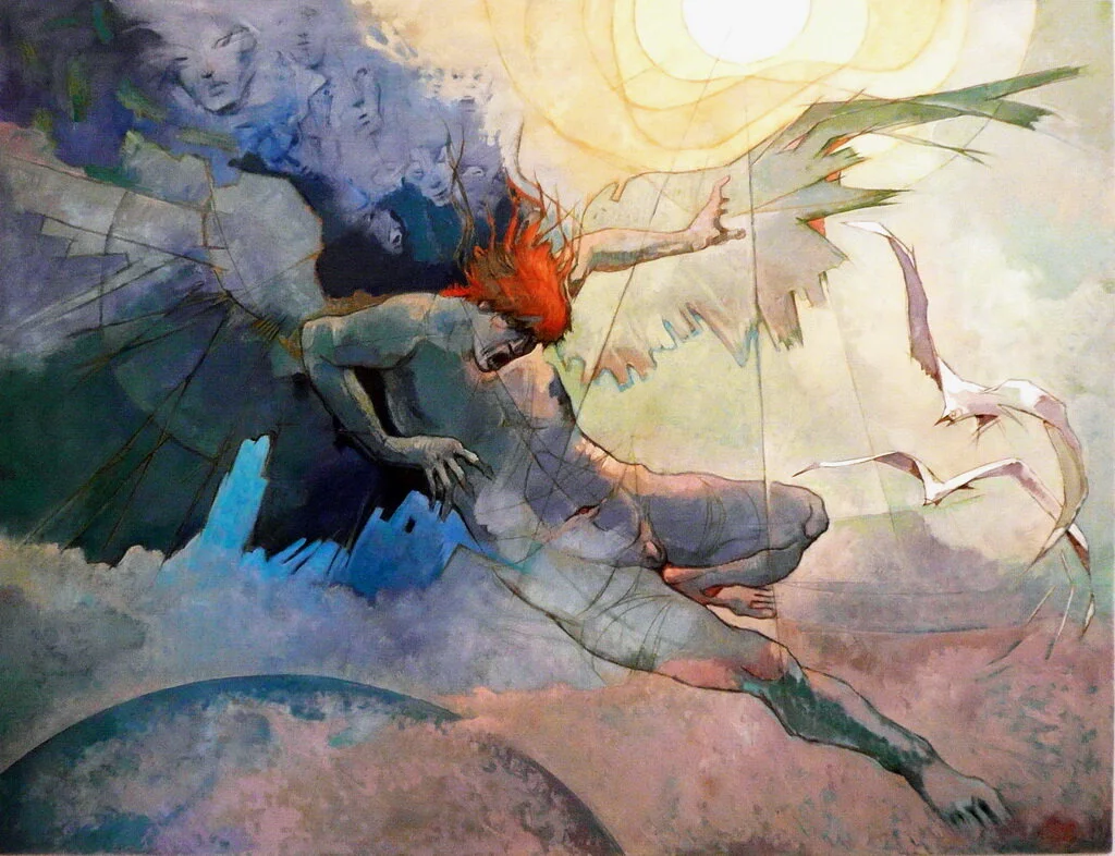 ICARO CADE E LE NUVOLE STANNO A GUARDARE (2007) olio - 165x125 - id.1561