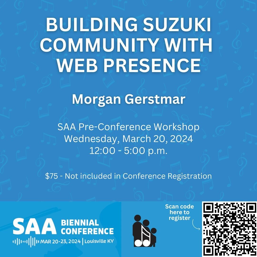 Miss Morgan is thrilled to announce she will be giving a workshop at the 2024 ASTA/SAA Conference in Louisville, KY. Her course is about connecting to Suzuki community through building web presence. Send us a DM if you plan to be there!