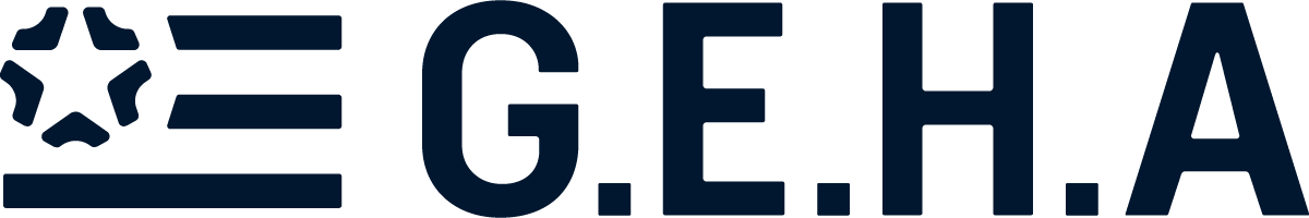 GEHA dental insurance logo in navy blue and featuring a flag logo with one star