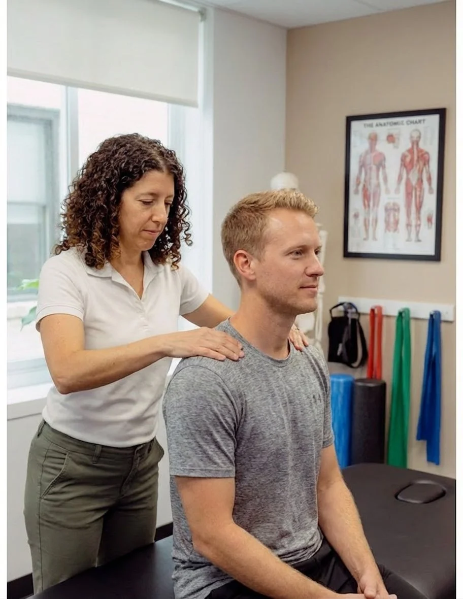 Patient receiving manual therapy from a physical therapist at a physical therapy clinic in Cambridge, MA