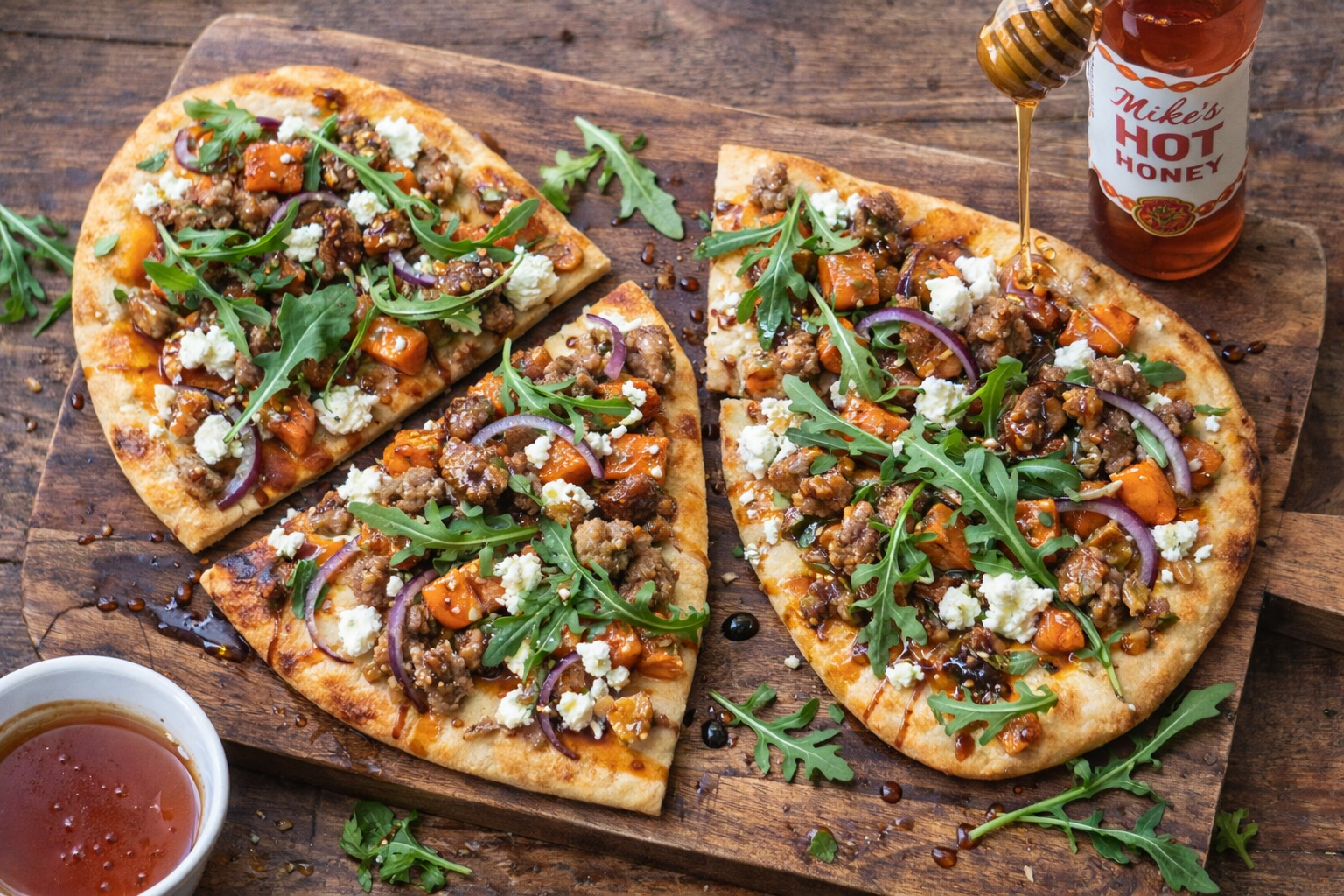 Hot Honey Sausage &amp; Sweet Potato Flatbreads