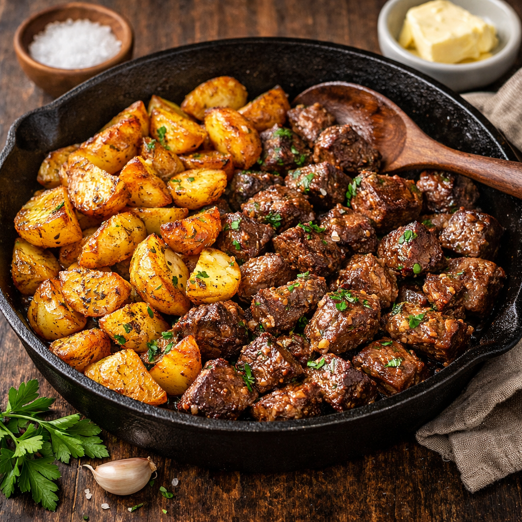Garlic Butter Steak Bites with Crispy Potatoes