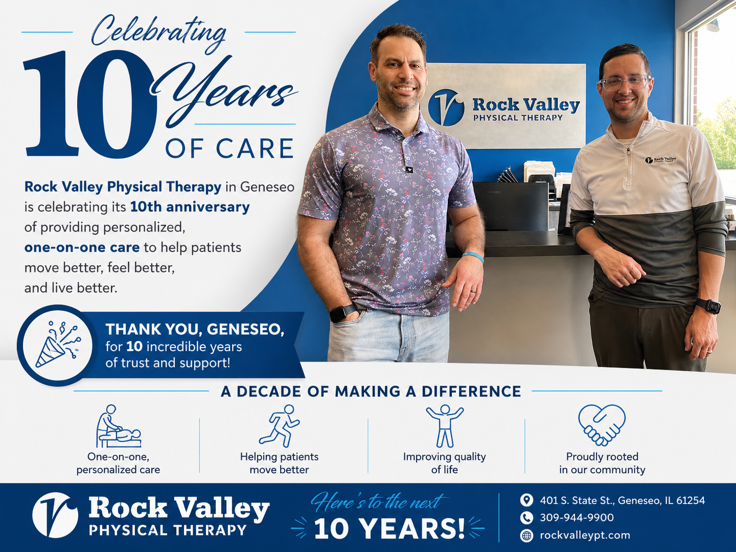 Rock Valley Physical Therapy in Geneseo Notes 10th Anniversary