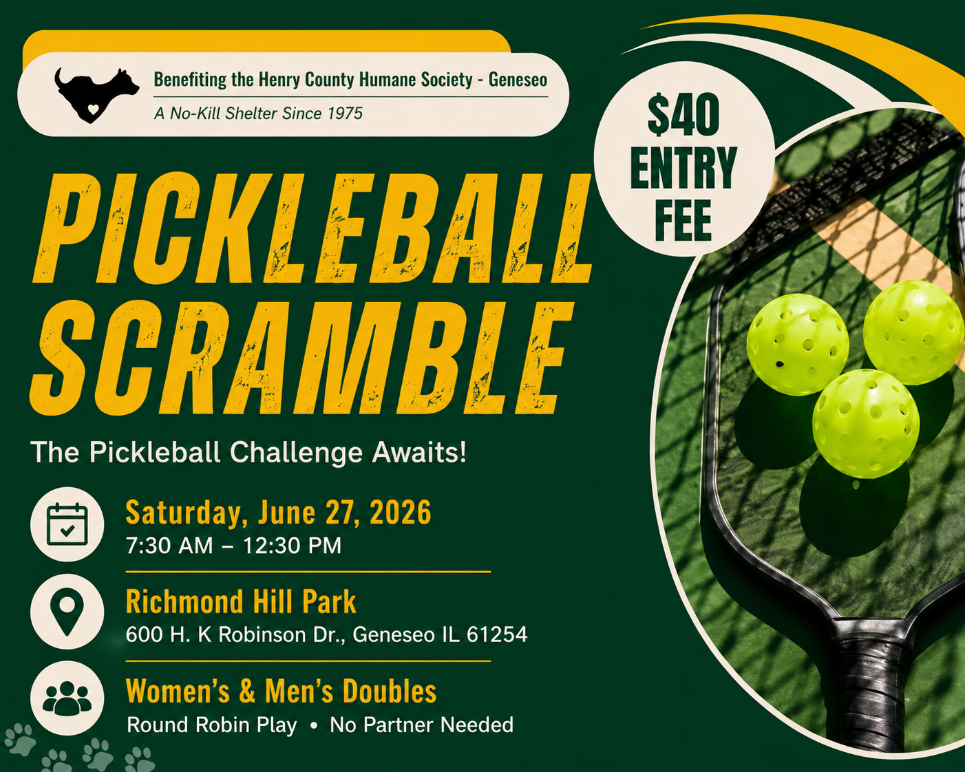 Pickleball for a Purpose: Humane Society Scramble Returns June 27
