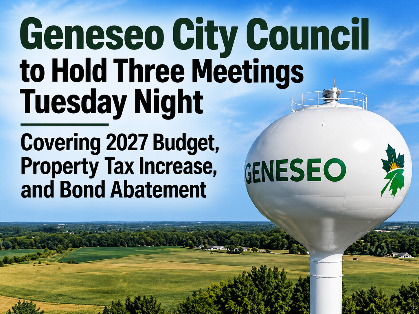 Geneseo City Council to Hold Three Meetings Tuesday Night Covering 2027 Budget, Property Tax Increase, and Bond Abatement