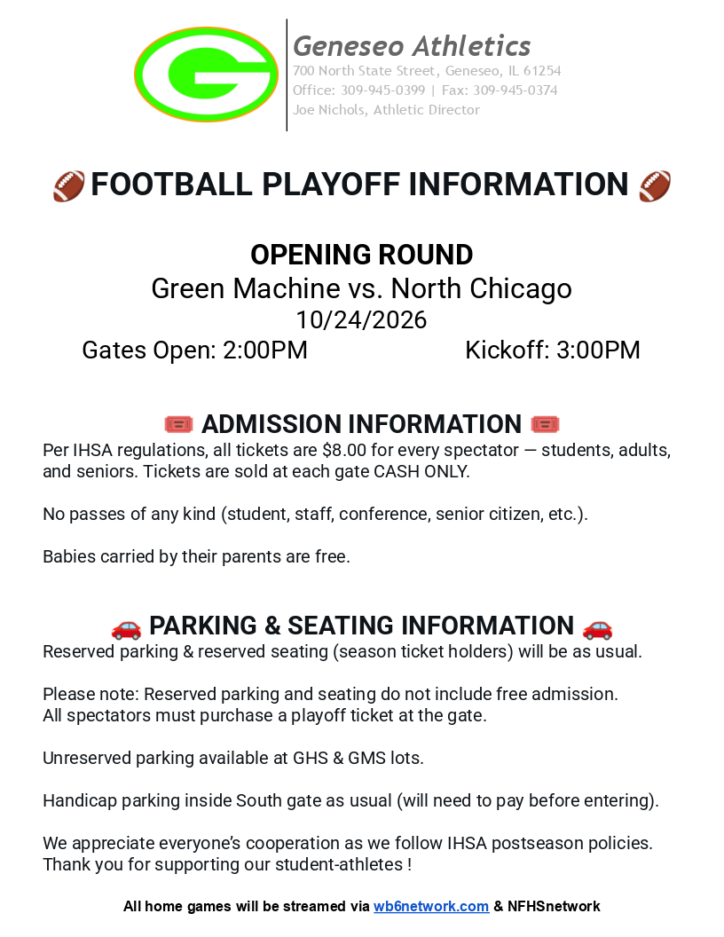 Information About Saturday's Playoff Game vs. North Chicago