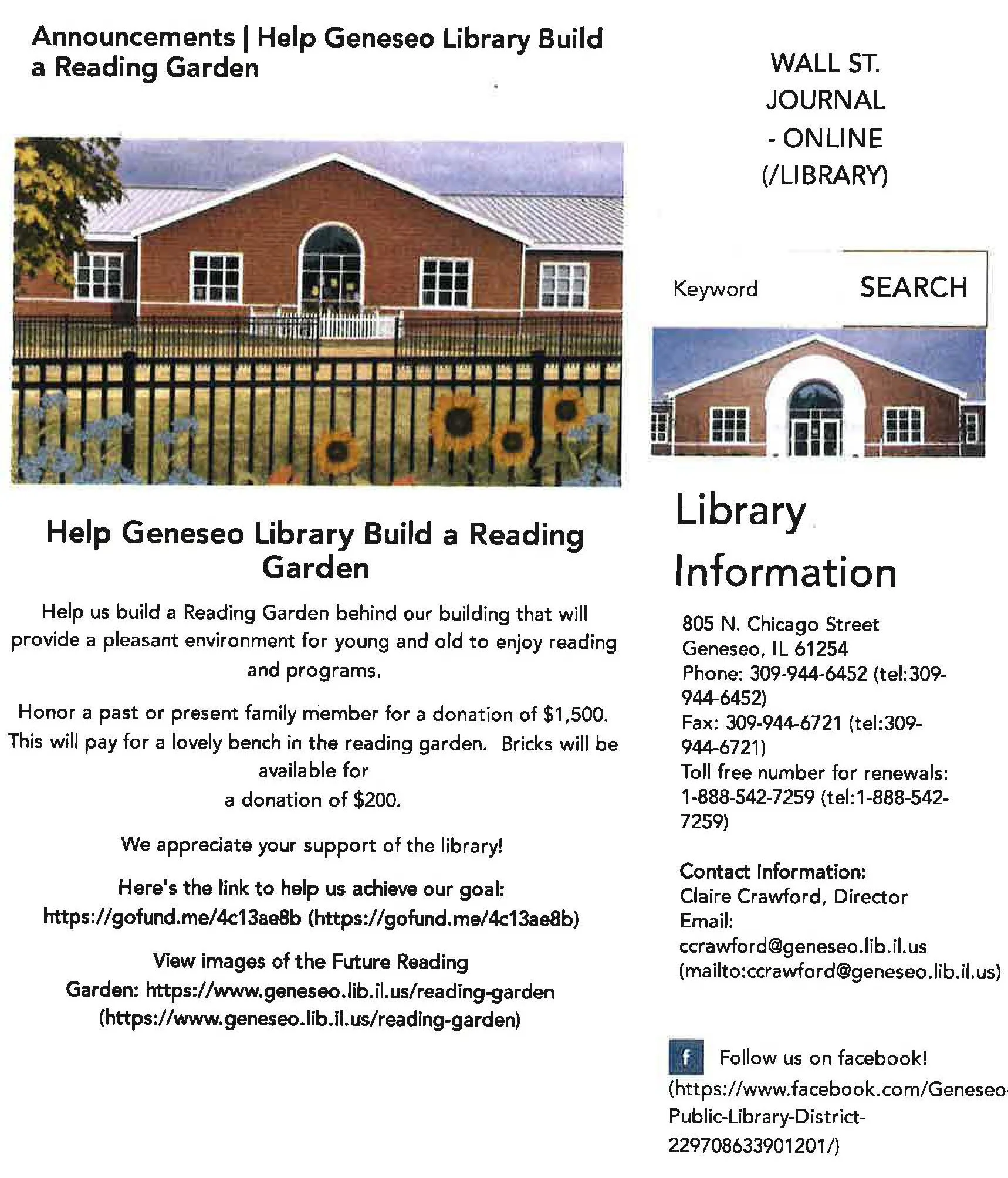 Geneseo Library Adding Reading Garden - By Claudia Loucks — Geneseo Current