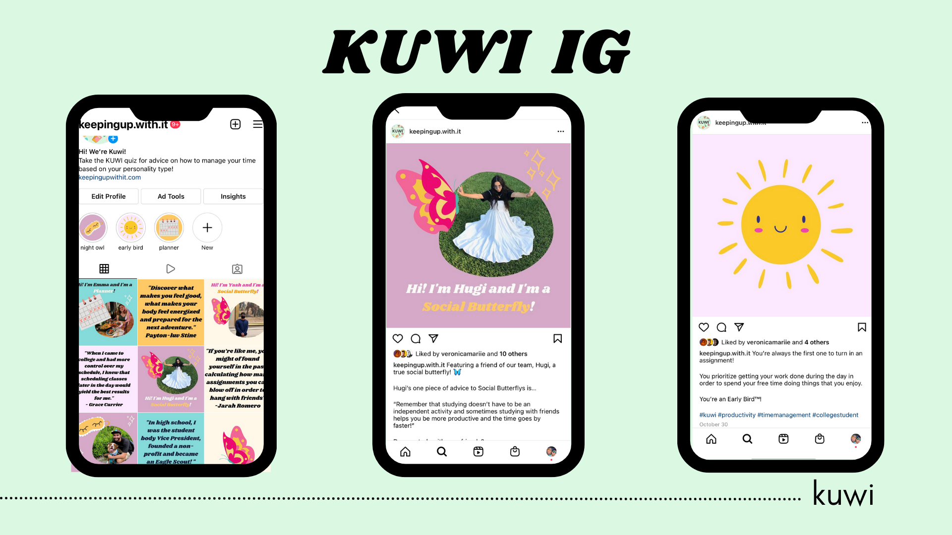 Now this is our Instagram!
We had a posting schedule of once a day when we first started, and then several times a week towards the end of the project.
Here, we posted a variety of things from team member introductions to individual productivity p