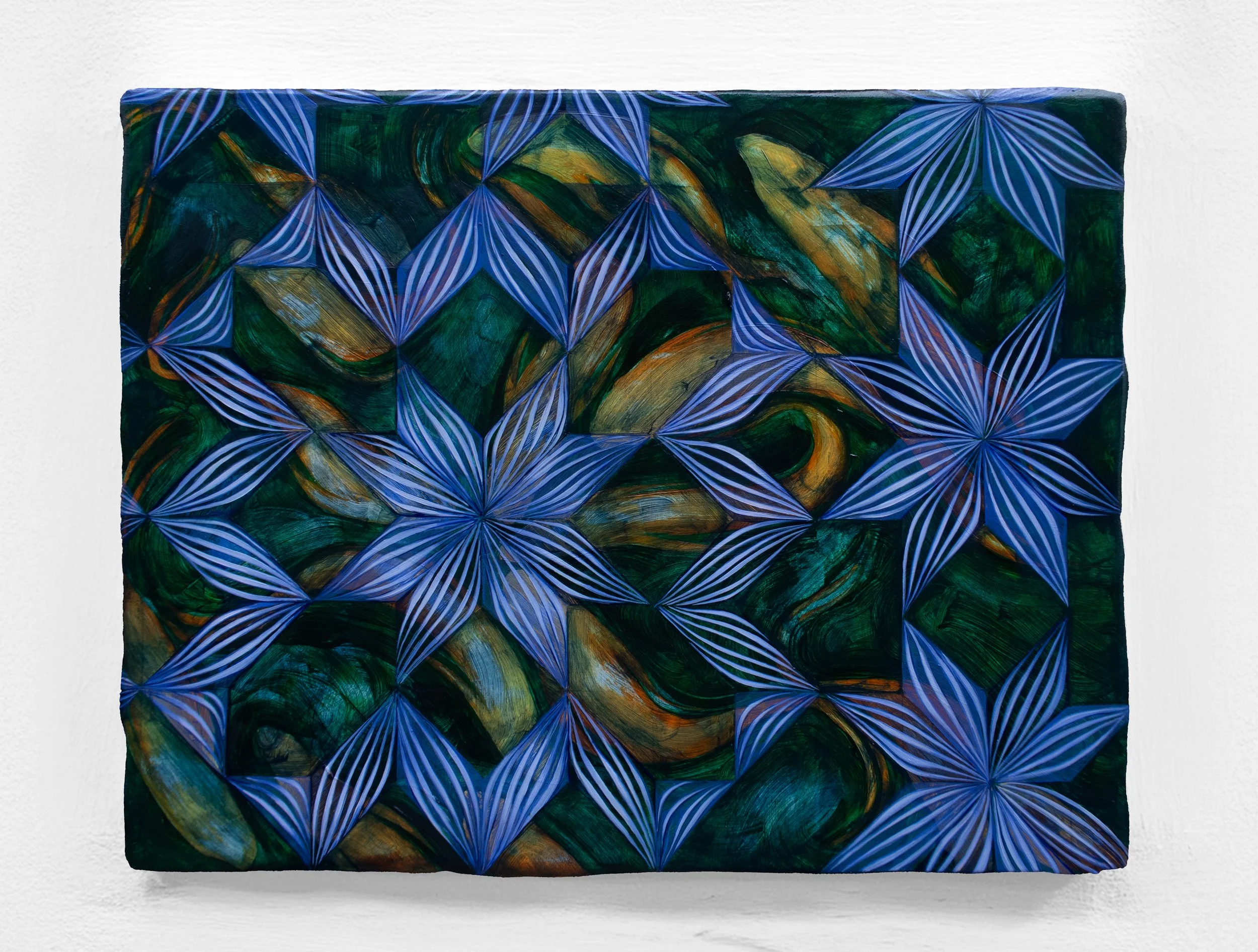 Rest Not Your Thoughts Below, Oil on Canvas, 16” x 19” x 2” 
