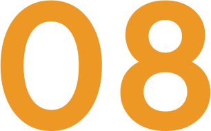 The number 08 in large, bold, orange font on a white background.