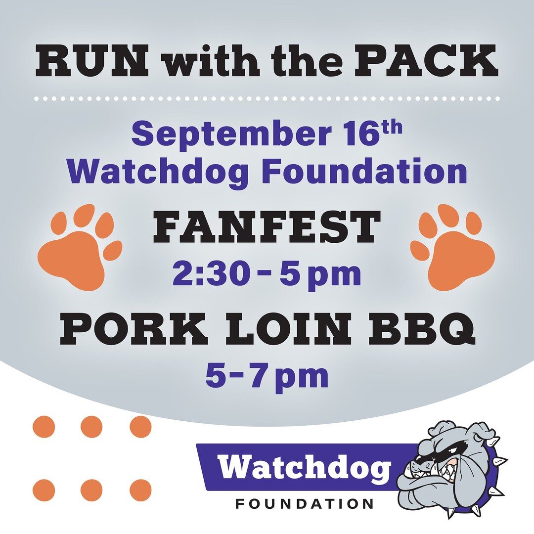 Join the Watchdog Foundation at Homecoming this year and Run With The Pack!

We welcome you home to join fellow alumni, current students, and community members during the afternoon from 2:30 to 5pm. Thanks to our sponsors for providing lunch, rootbee
