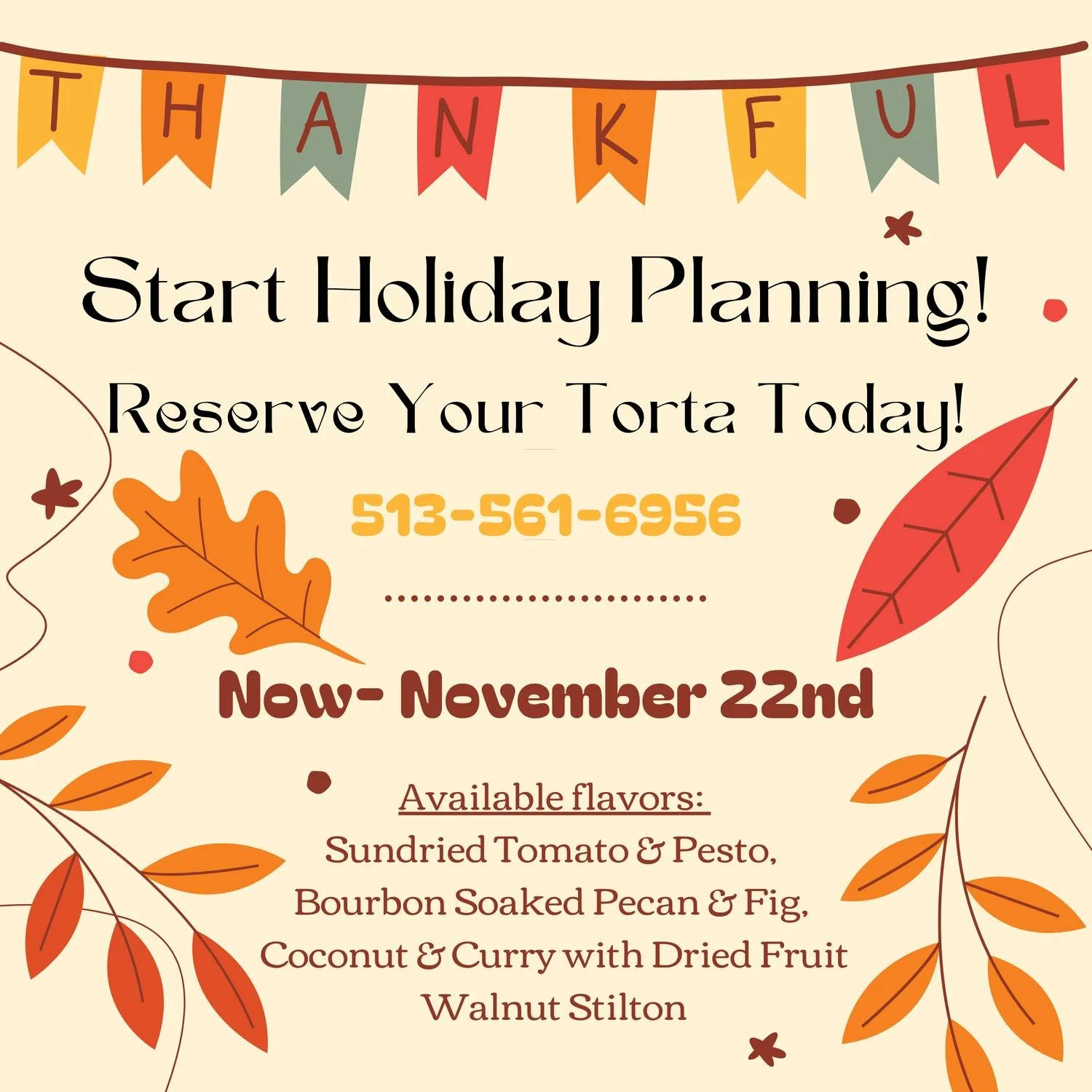 Don&rsquo;t get caught without Melody&rsquo;s Torta this Thanksgiving! Pre-orders open November 1st and run through Saturday, November 22nd. 🦃🥧🍂

Call to reserve! Each handcrafted torta is rich, indulgent, and steeped in holiday tradition for many