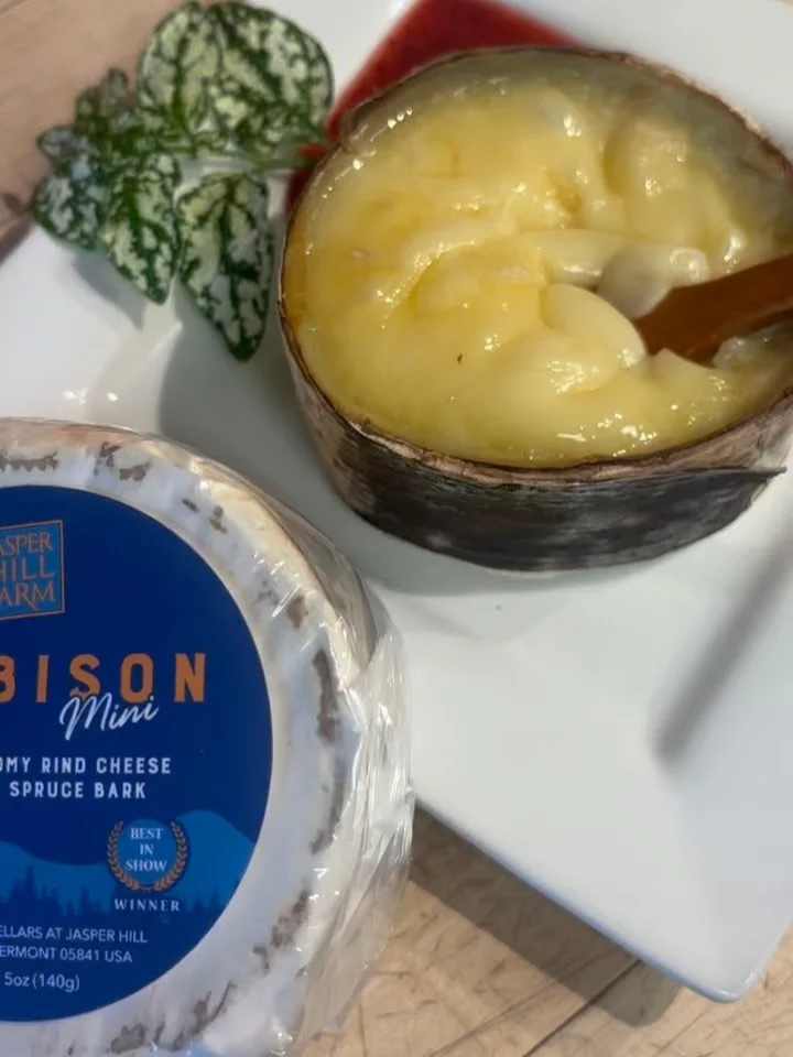 Harbison is a great excuse to gather a few friends and and scoop into a decadent treat. An all around harmony for the senses, this soft bloomy-rind cheese is wrapped in strips of spruce harvested from the woodlands of Jasper Hill. The mini Harbison w