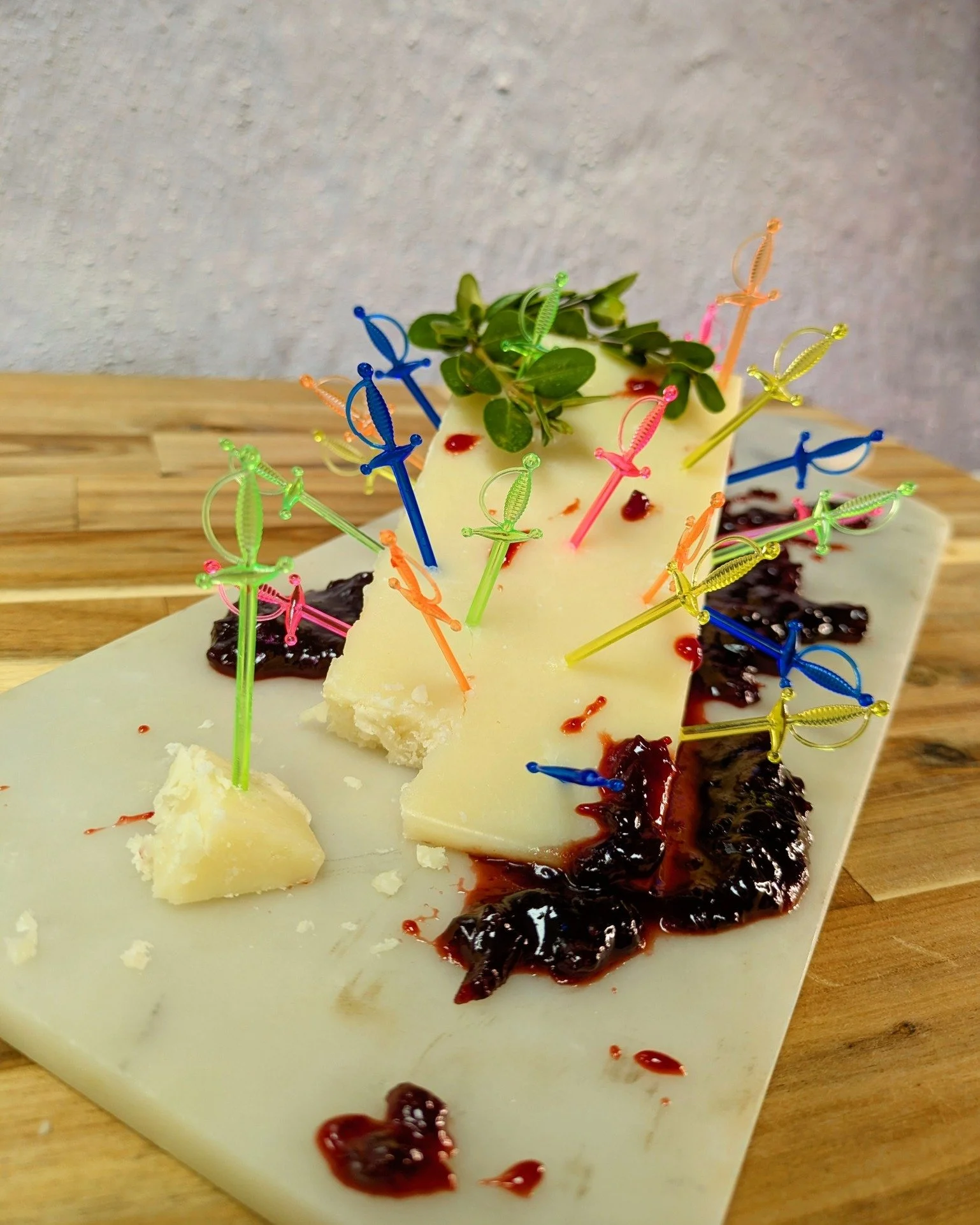 How it feels when someone reaches for the last piece on the charcuterie board.

Sorry, the upcoming Oscars have us feeling a bit melodramatic. And what's more dramatic than the assassination of Julius Caesar? This wedge of Pecorino Romano met a remin