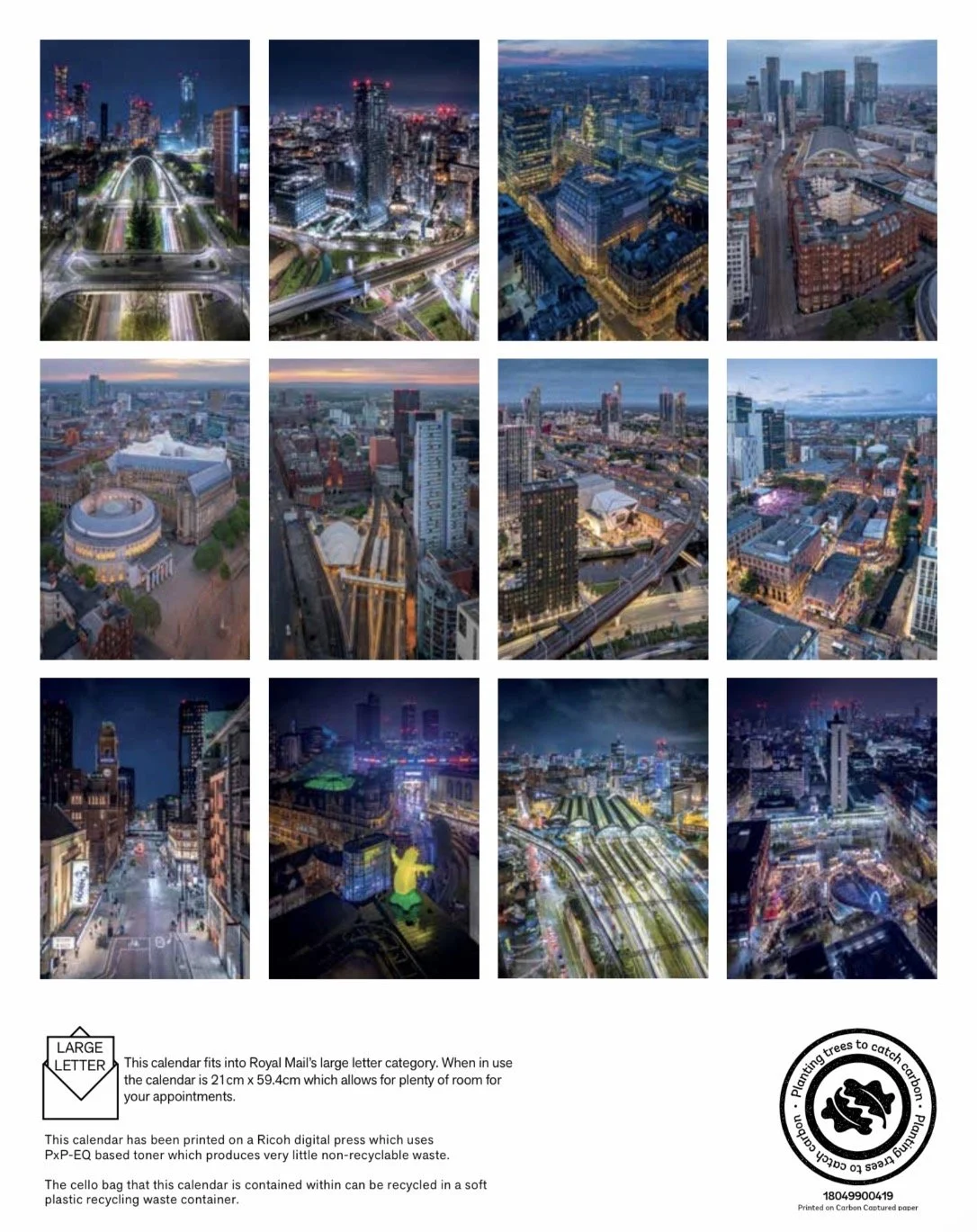 An image of the back of the 2026 Manchester Calendar featuring Andy Mallins stunning aerial photography.