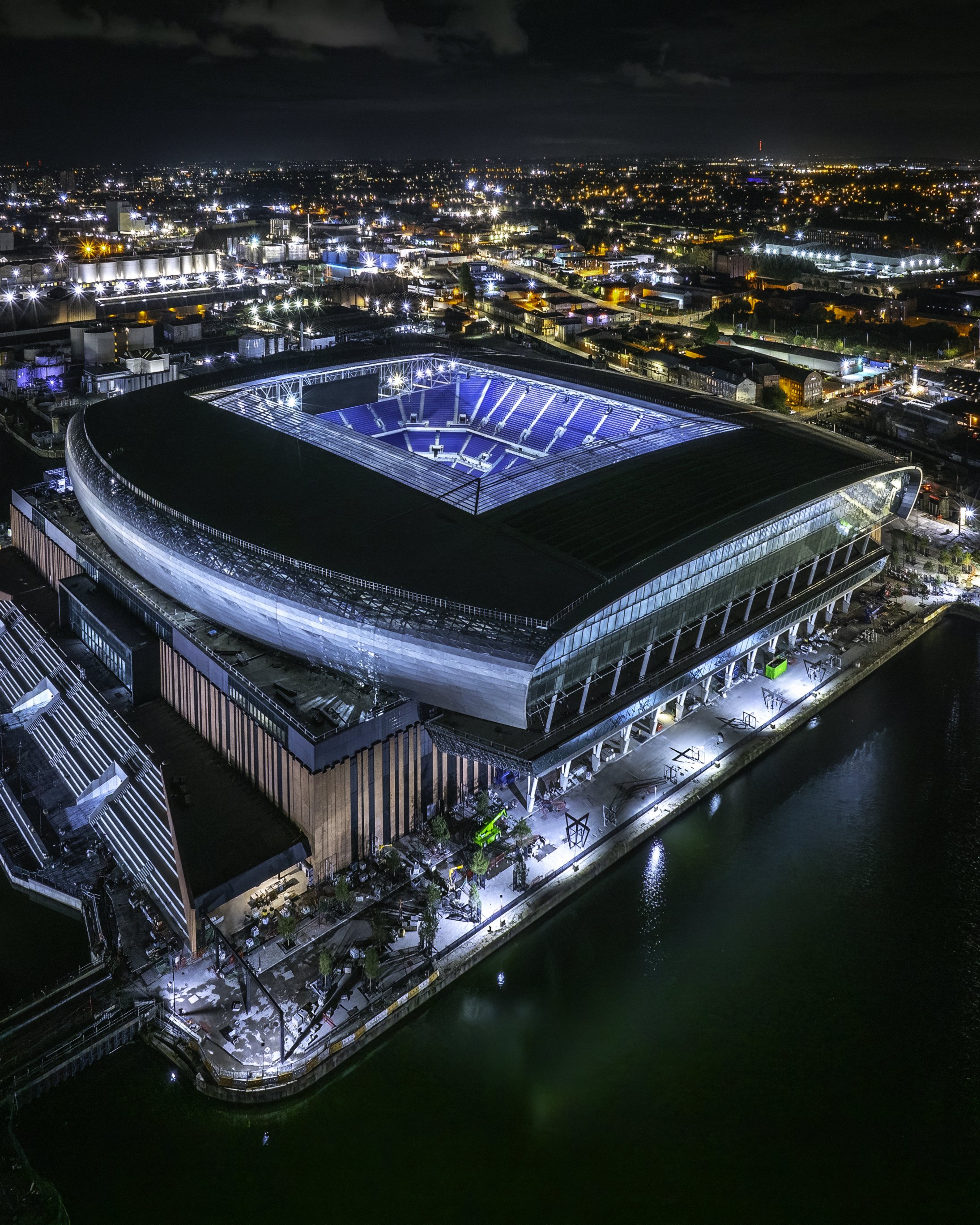 An aerial photograph of Everton Stadium near completion.