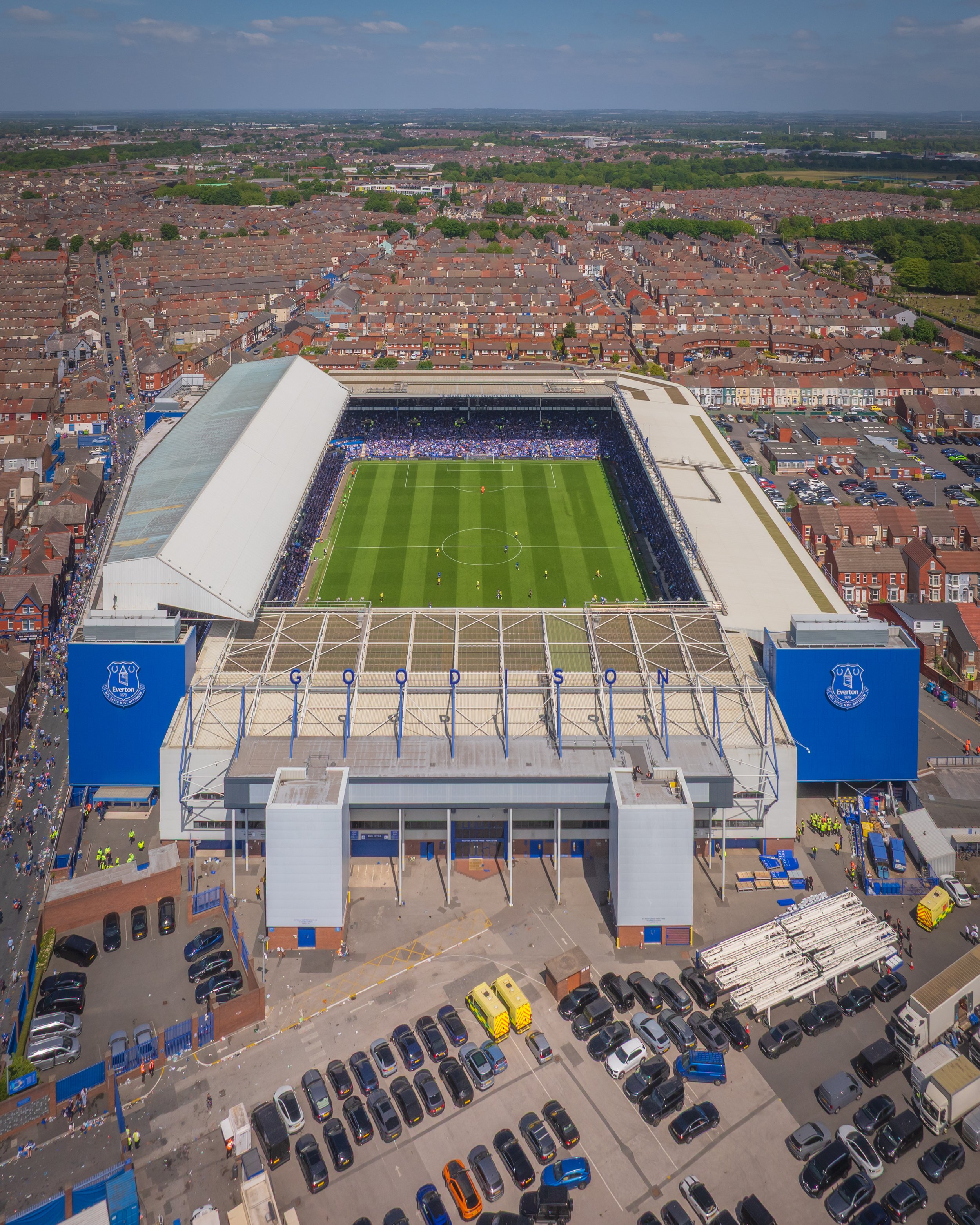 An aerial photograph of Goodison Park taken on the final ever home game.