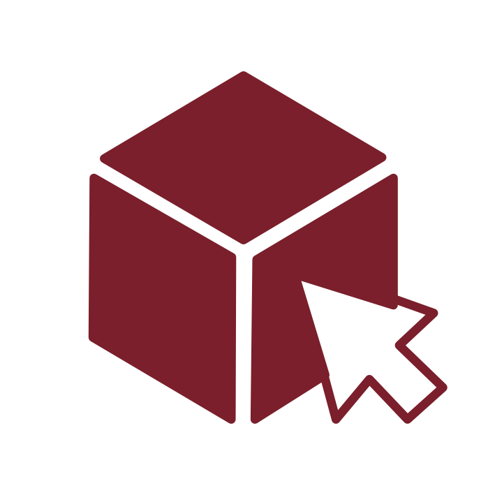 Icon of a 3D cube with a computer cursor pointing at it.