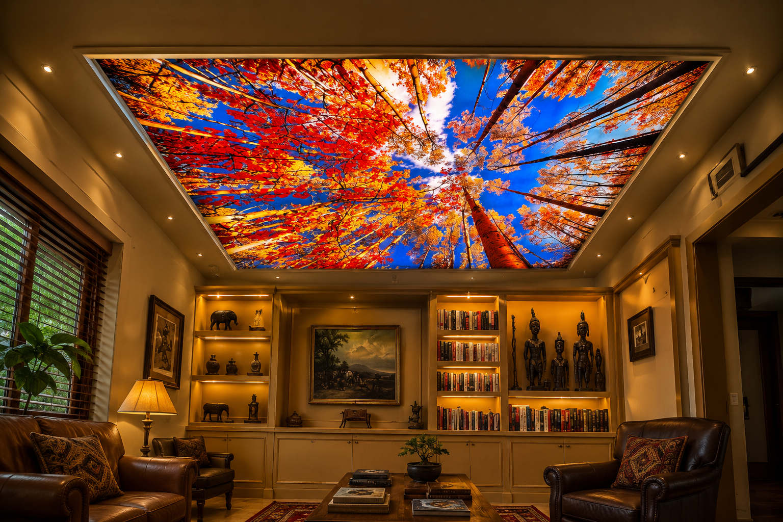 Ceiling with Printed Fabric Stretched over LED backlighting