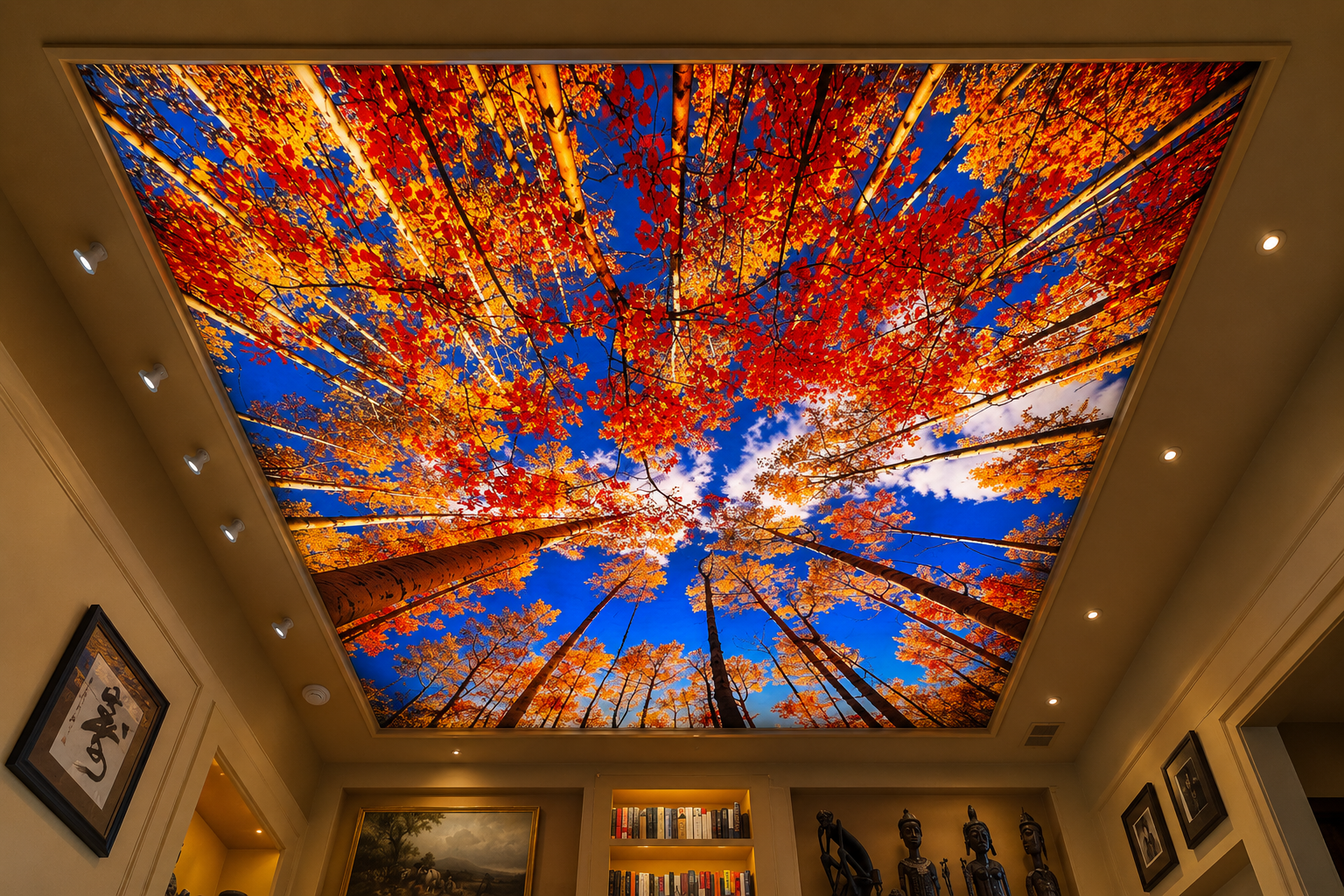 Ceiling with Printed Fabric Stretched over LED backlighting