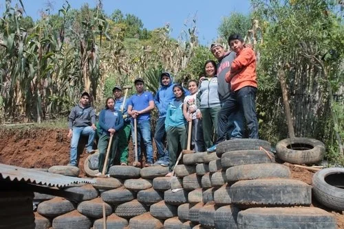 student project tire retaining wall at Hero School in Comalapa Guatemala