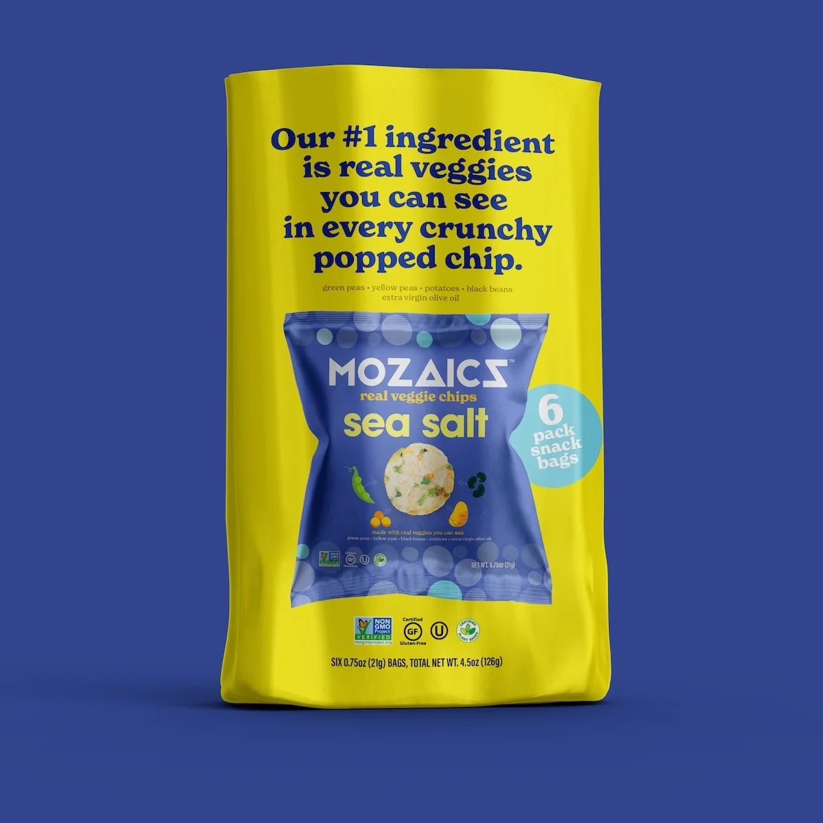 Mozaics Chips 6-Pack Bag printed on NEO Biodegradable Plastic