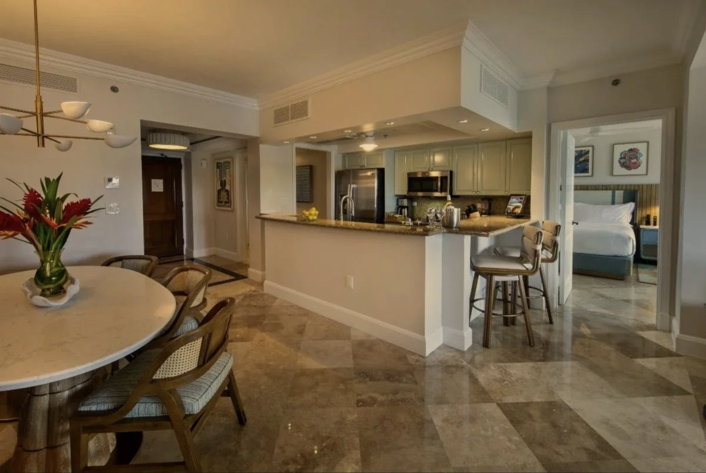 Ritz-Carlton Club St Thomas luxury condo living room and kitchen