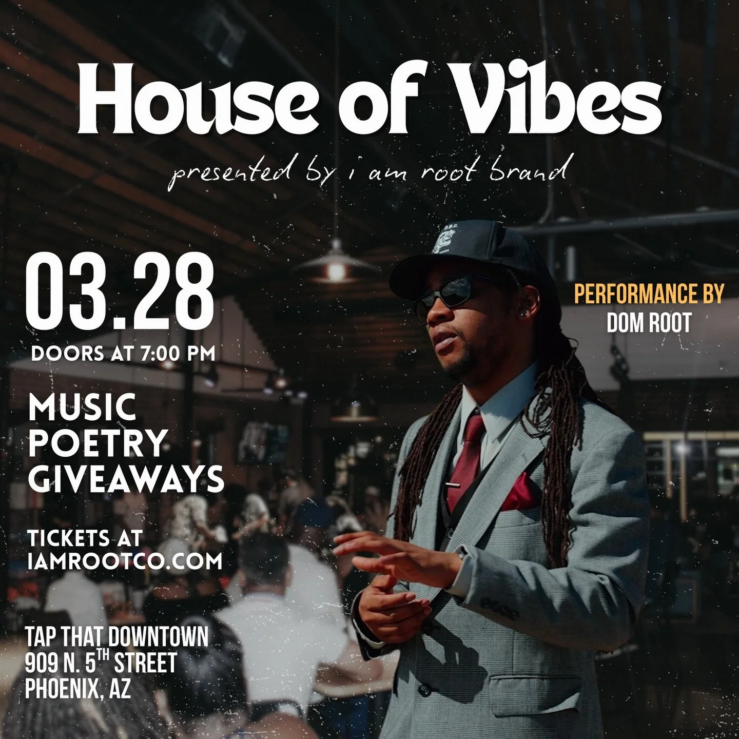 House of Vibes - March 28th
Performance by @otwroot 👀
Your first drink is on us! 🍻

📍 @tapthatdowntown 
#goodevents #houseofvibesphx