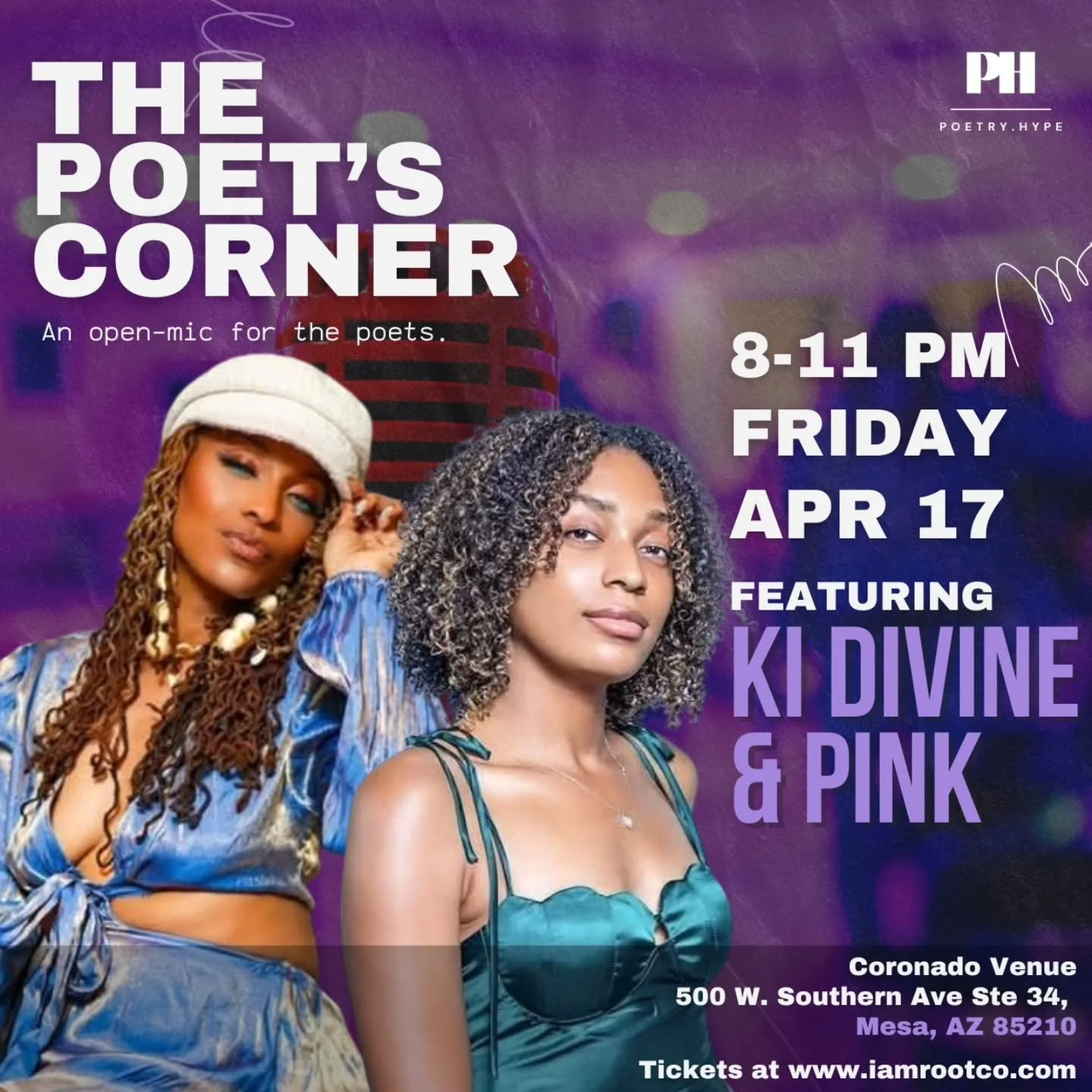 POETS! We are back April 17th for the Poet's Corner ✨️

Grab those early bird tickets for the best price.
Send us a DM if you want to claim your spot in advance! 

We have @kidivine9 &amp; @_sunrae__ Featuring Spoken Word!
@kal.the.guitar.hero will b