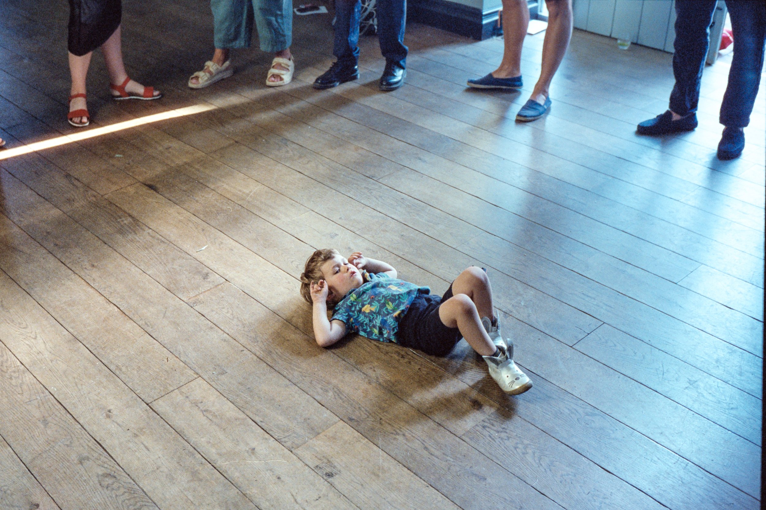 The child of a friend on the floor of the Alpine Fellowship in Cheltenham Spa, July 2022