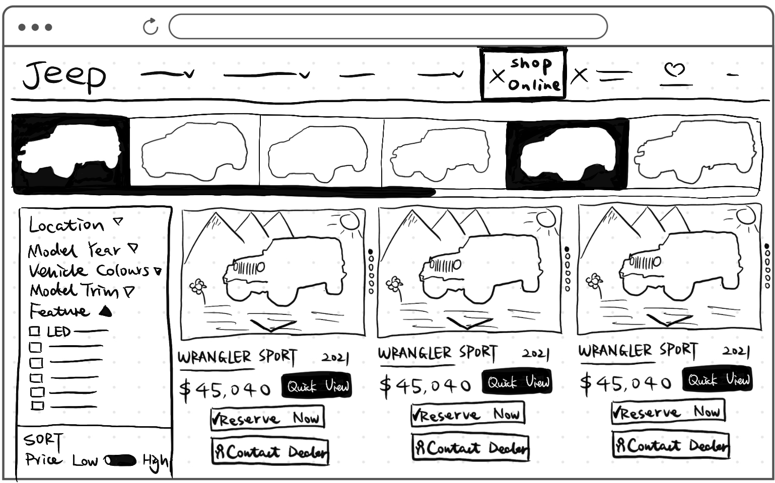 Desktop Vehicle List with Filter Panel