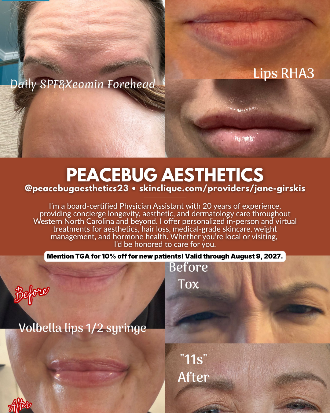 Peacebug Aesthetics offering aesthetic and dermatology care in Western North Carolina, including skincare, hair loss support, weight management, hormone health, and cosmetic treatments.