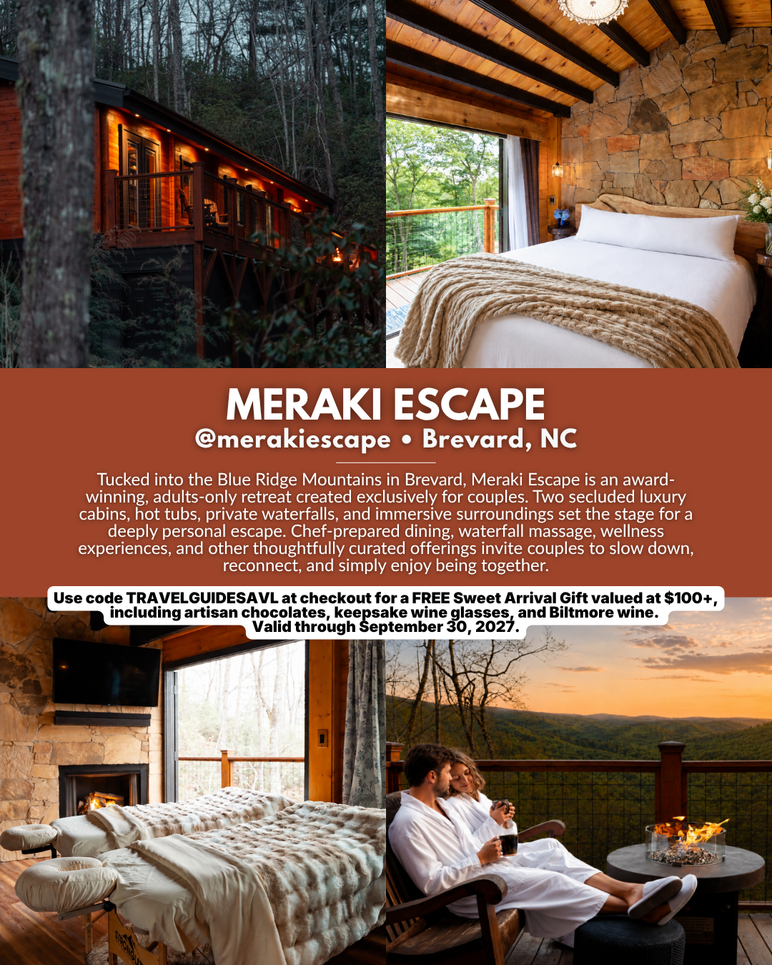 Luxury couples retreat with private cabins and waterfalls in Brevard, North Carolina