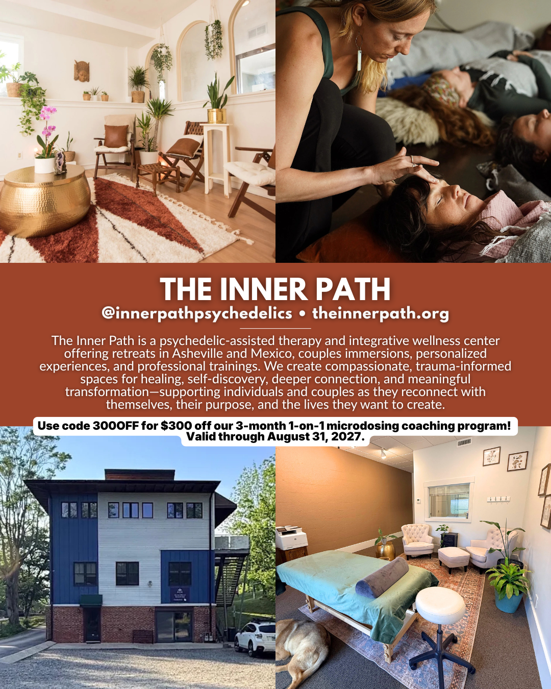 The Inner Path in Asheville NC offering psychedelic-assisted wellness retreats, integration support, couples immersions, and professional trainings.