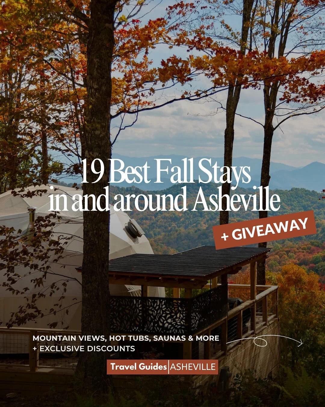 19 Best Fall Stays in and around Asheville + GIVEAWAY! 🍁👀

+ Comment &lsquo;GUIDE&rsquo; to get the full guide, booking links + special discounts for TGA followers! ✨

𝐇𝐨𝐰 𝐭𝐨 𝐄𝐧𝐭𝐞𝐫 𝐭𝐨 𝐖𝐢𝐧 $𝟓𝟎𝟎 𝐓𝐨𝐰𝐚𝐫𝐝𝐬 𝐚 𝐒𝐭𝐚𝐲:
Winner wi